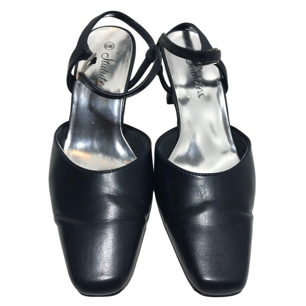 Statutes Navy blue slip on elastic ankle strap 2.5 inch heel women 6.5M Lovely