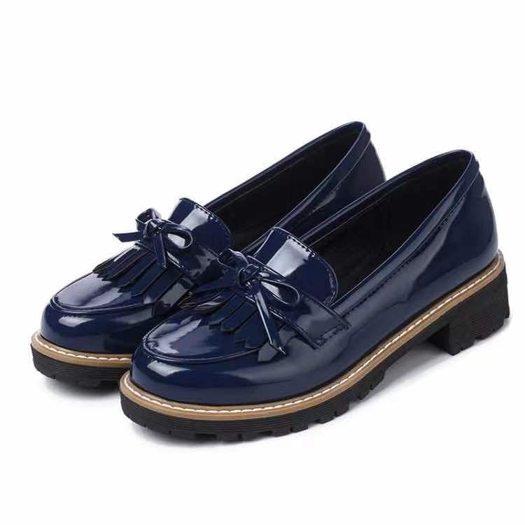 Women’s Flats Glossy Shiny Leather Comfort Shoes Slip On Loafers Bowtie Casual