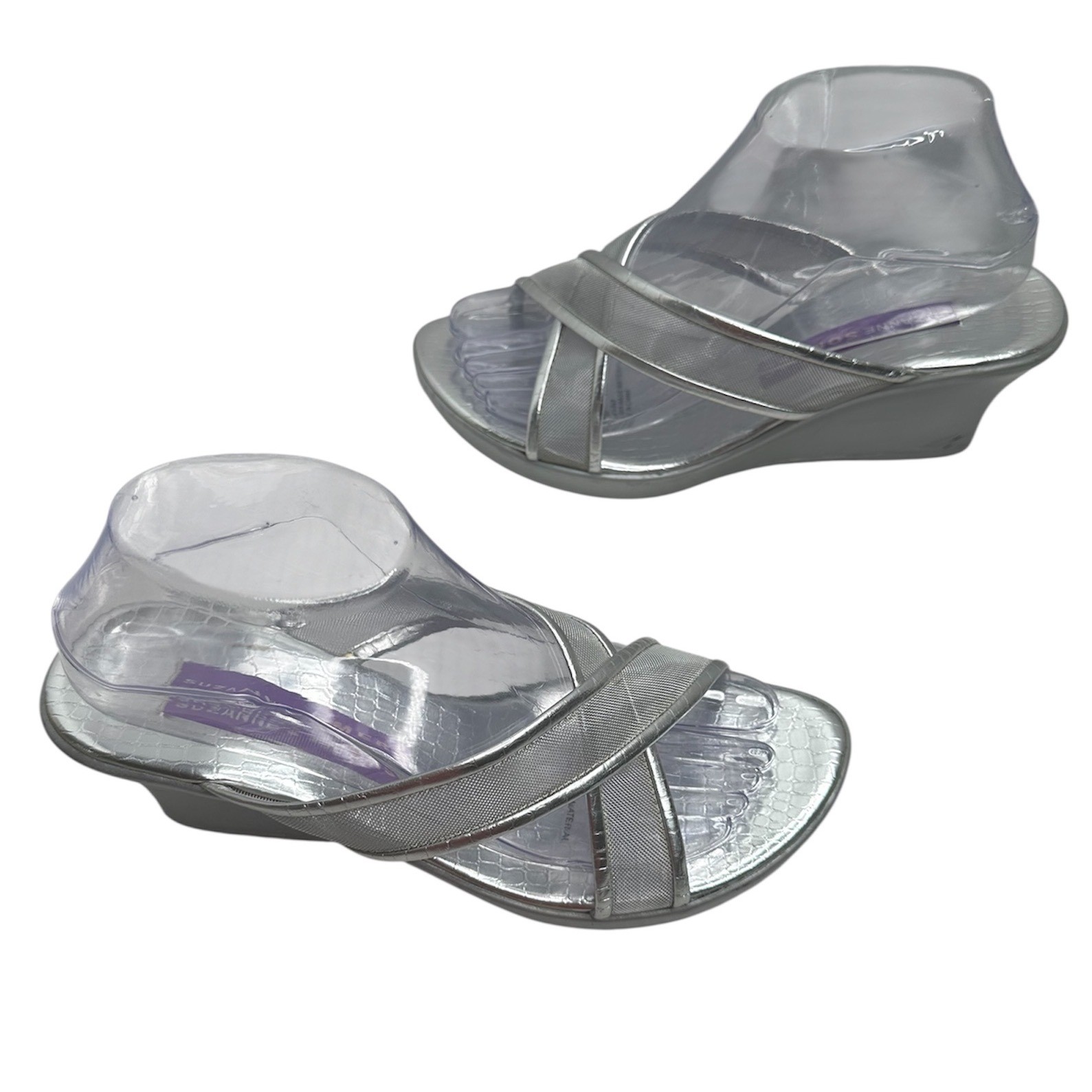 Suzanne Somers VTG Silver Wedge Slip On Sandals 7.5 W Retro Y2K Festival Chic