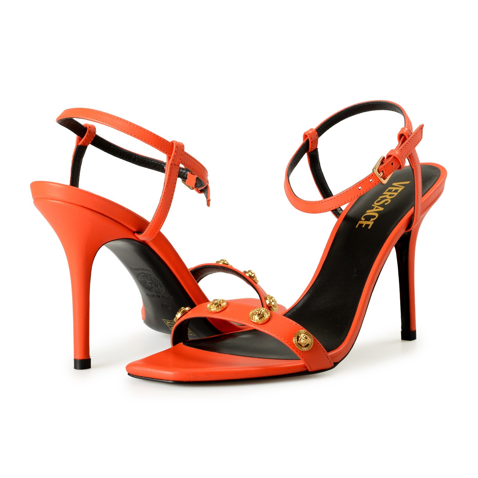 Versace Women’s Gold Medusa Coral Leather Heeled Pumps Shoes US 6 IT 36