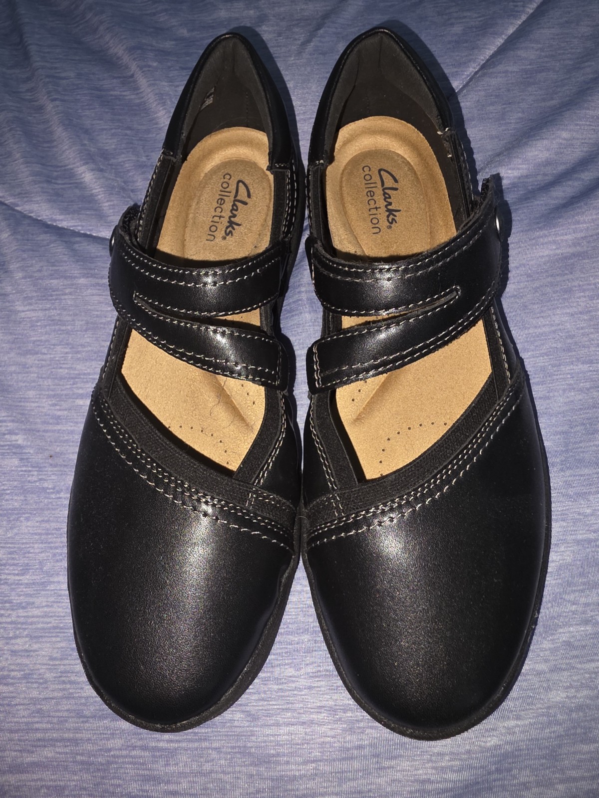 Clarks Collection Black Leather Carly Jane Mary Janes Shoes Women Size 9.5 Wide