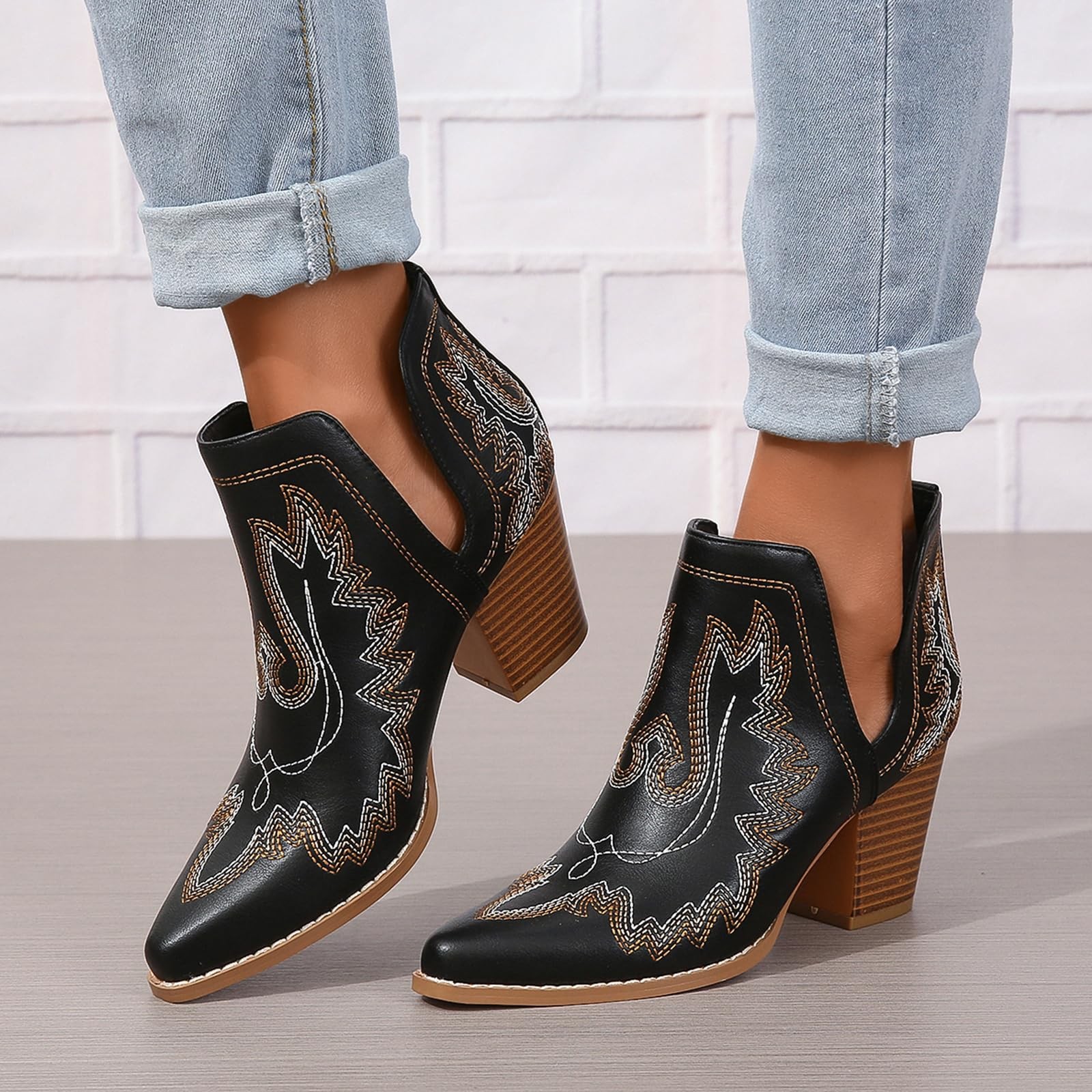 Cowboy Boots for Women Cowgirl Ankle Western Embroidered Stitched Pointed Toe