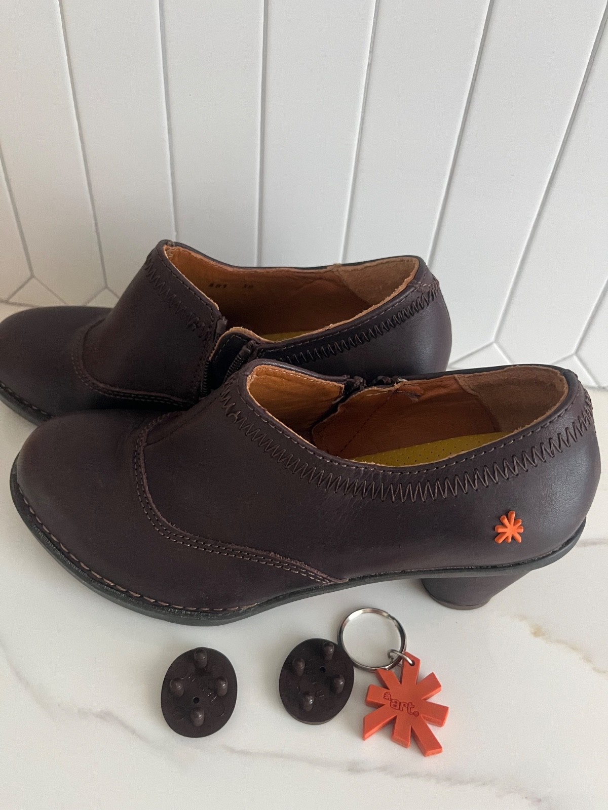 ART Company Women’s 0481 Brown Leather Shoes Block Hill Zip EU 38 US 7-7.5