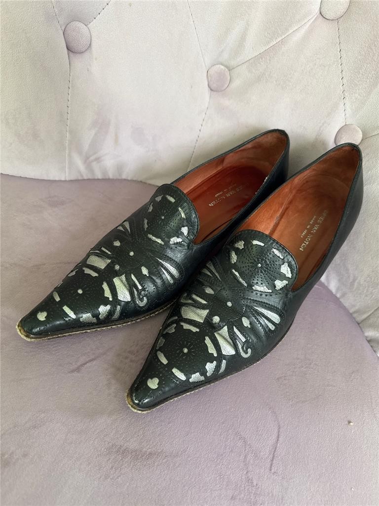Women Dries van Noten Black-Silver Leather Shoes EU 5.5 US 5 Pre-owned