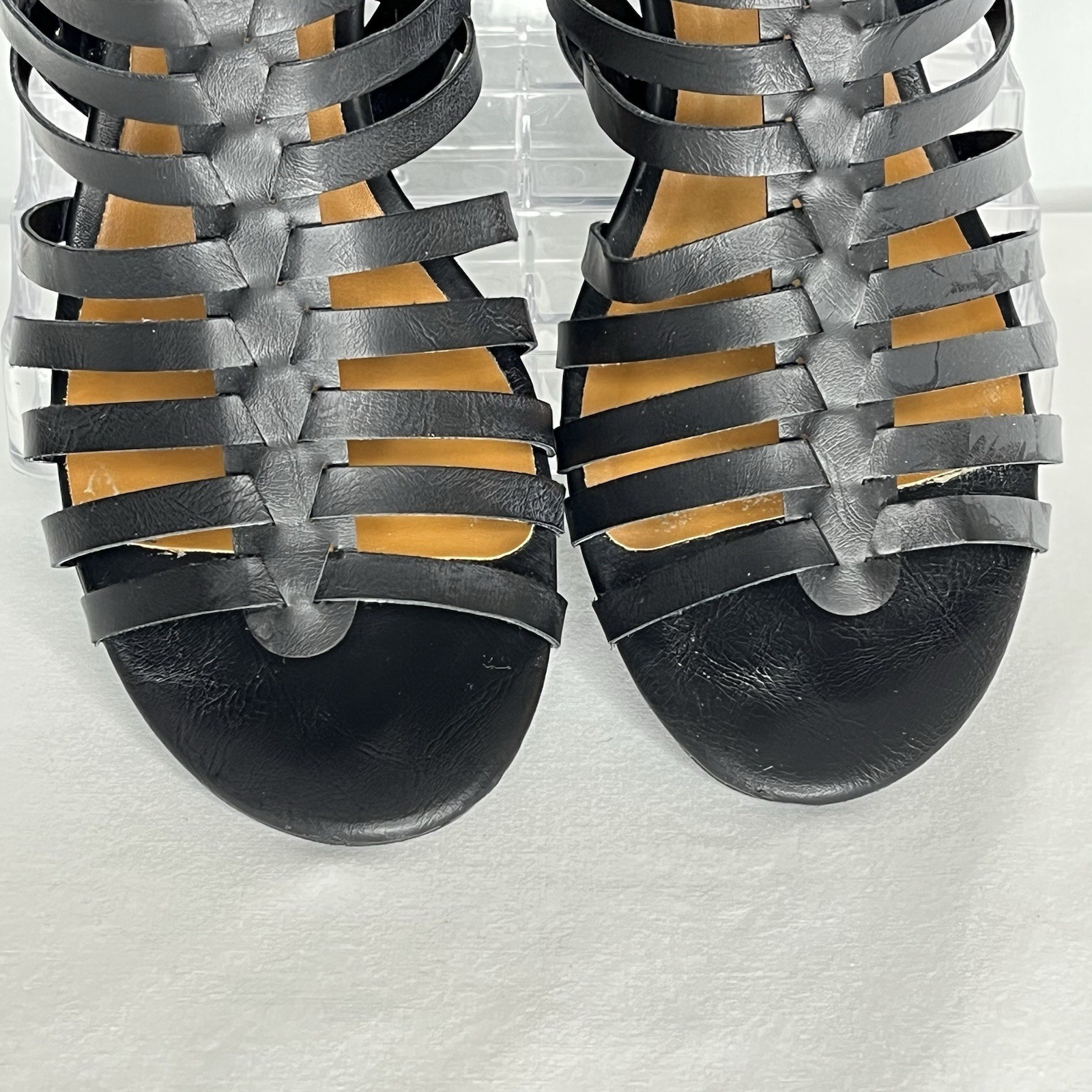 A.N.A. Meadow Wedge Sandals Womens 7.5W Black Gladiator Strappy Comfort