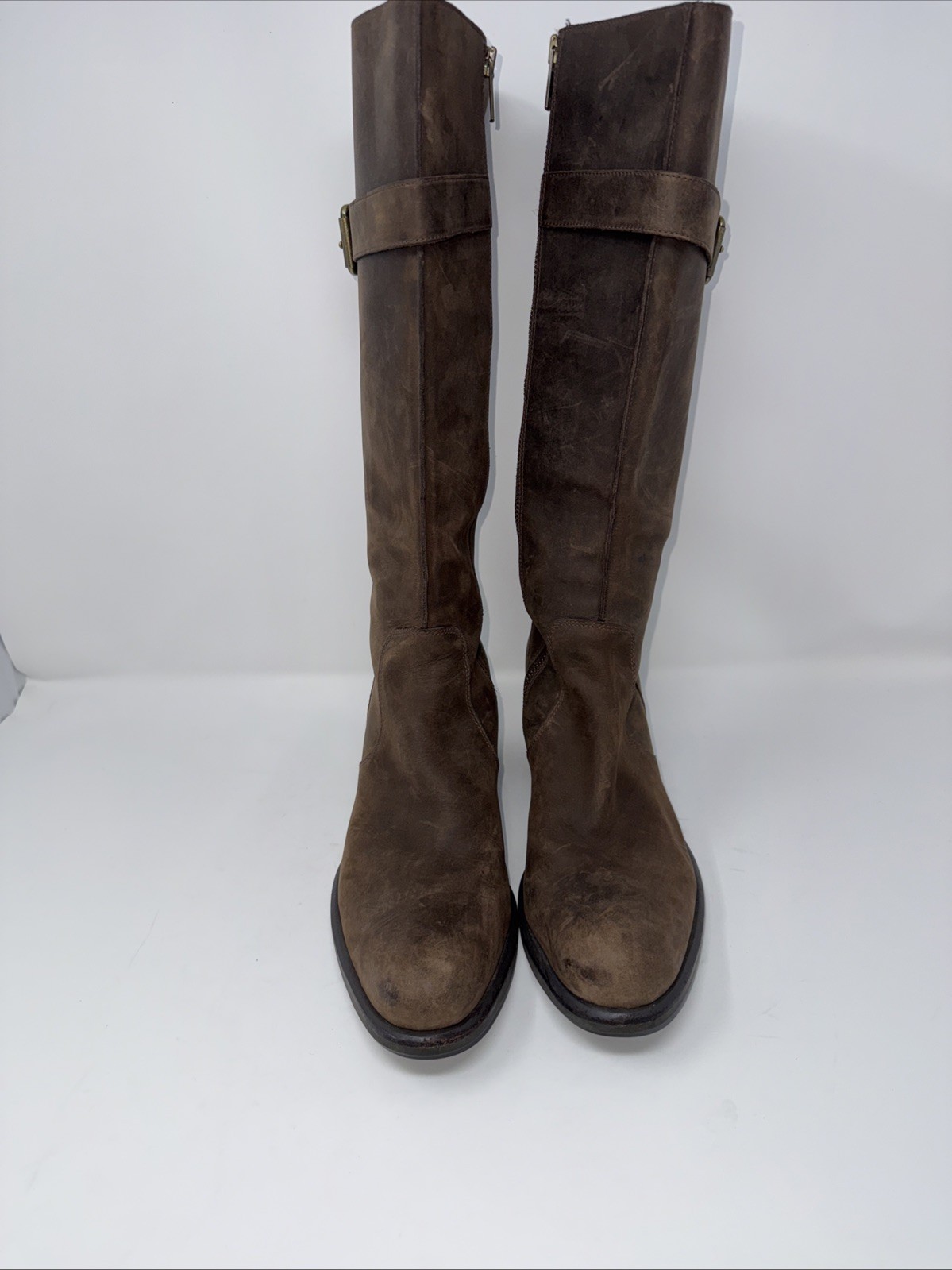 Cole Haan Distressed Brown Leather Tall Zipper Boots Women’s Shoes Size 10B