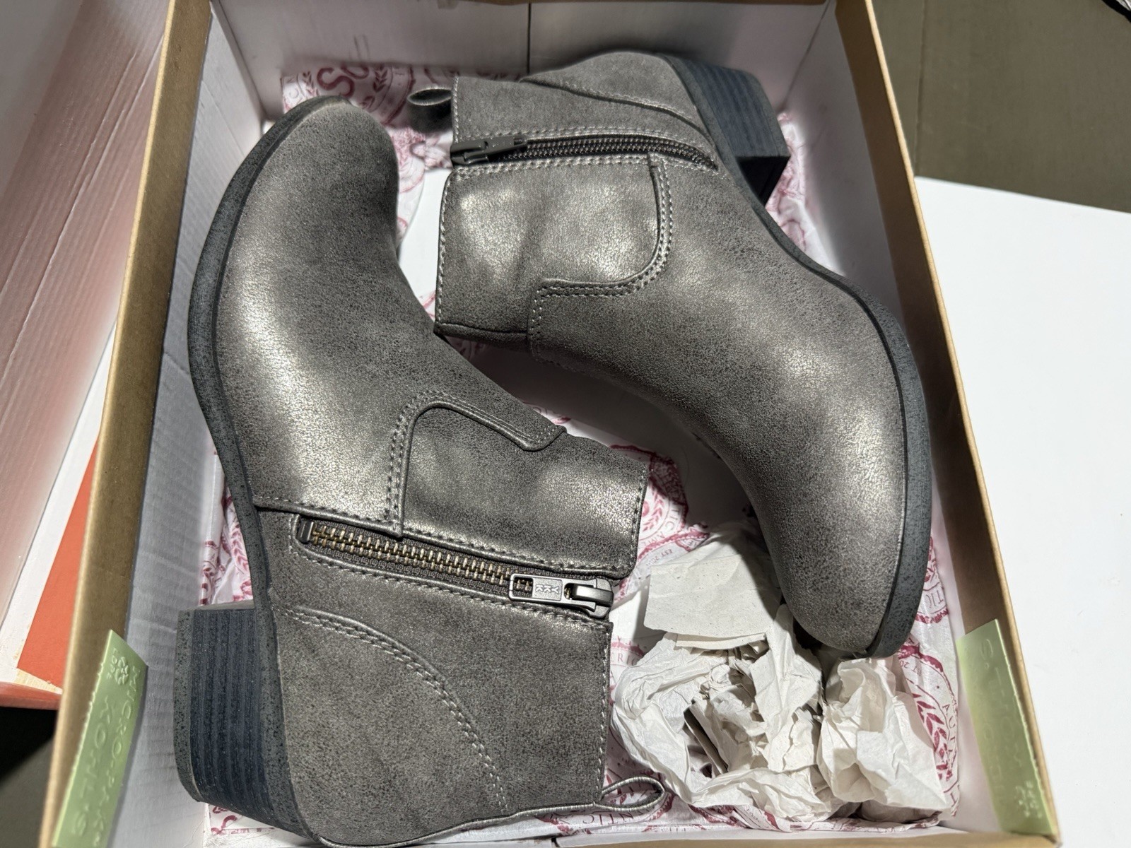 SO Lockie Women’s Gray Ankle Boots Zip Closure Zipper Round Toe US 7