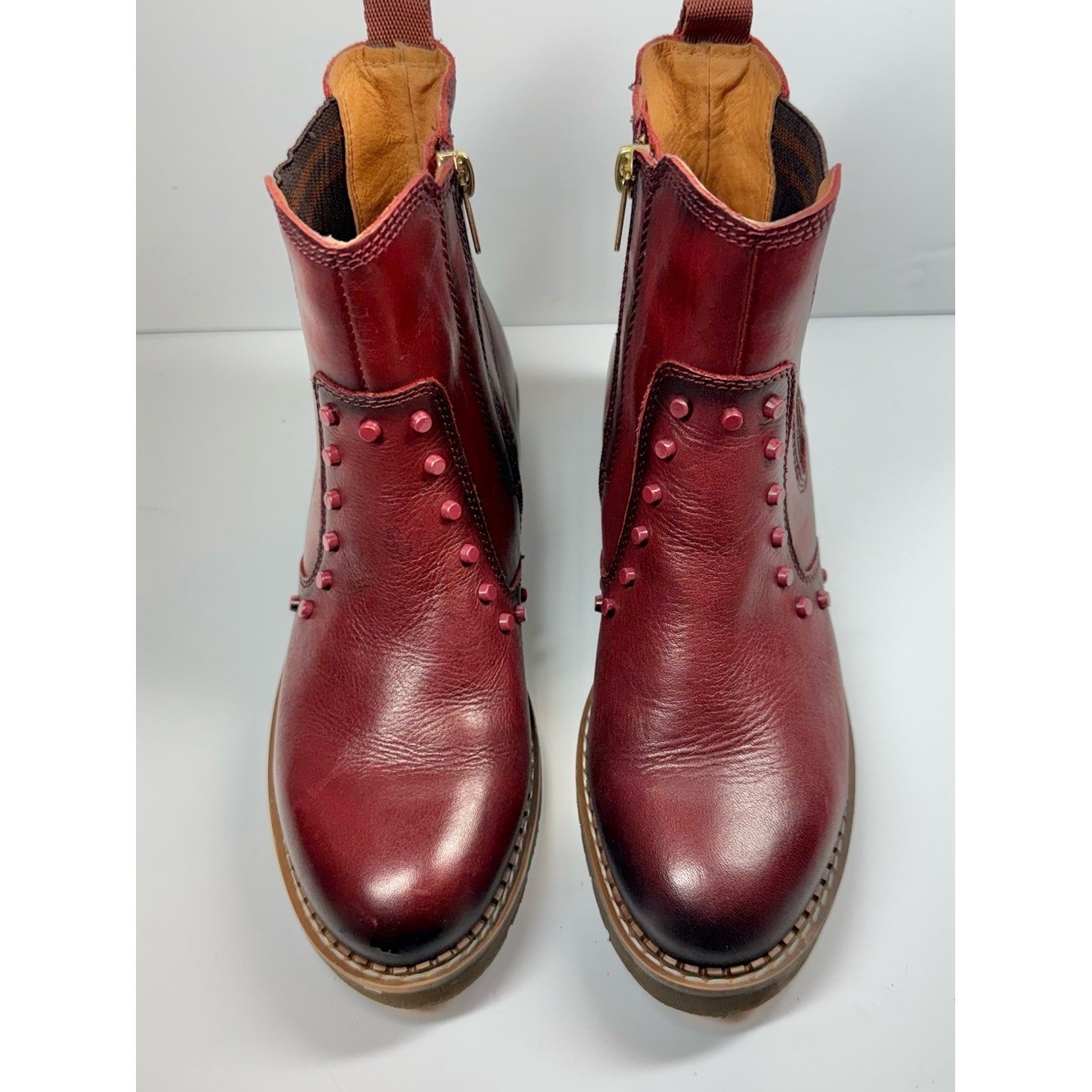 Pikolinos Women’s Burgundy Leather Chelsea Boots Stud Detail Size EU 36 US 5-6