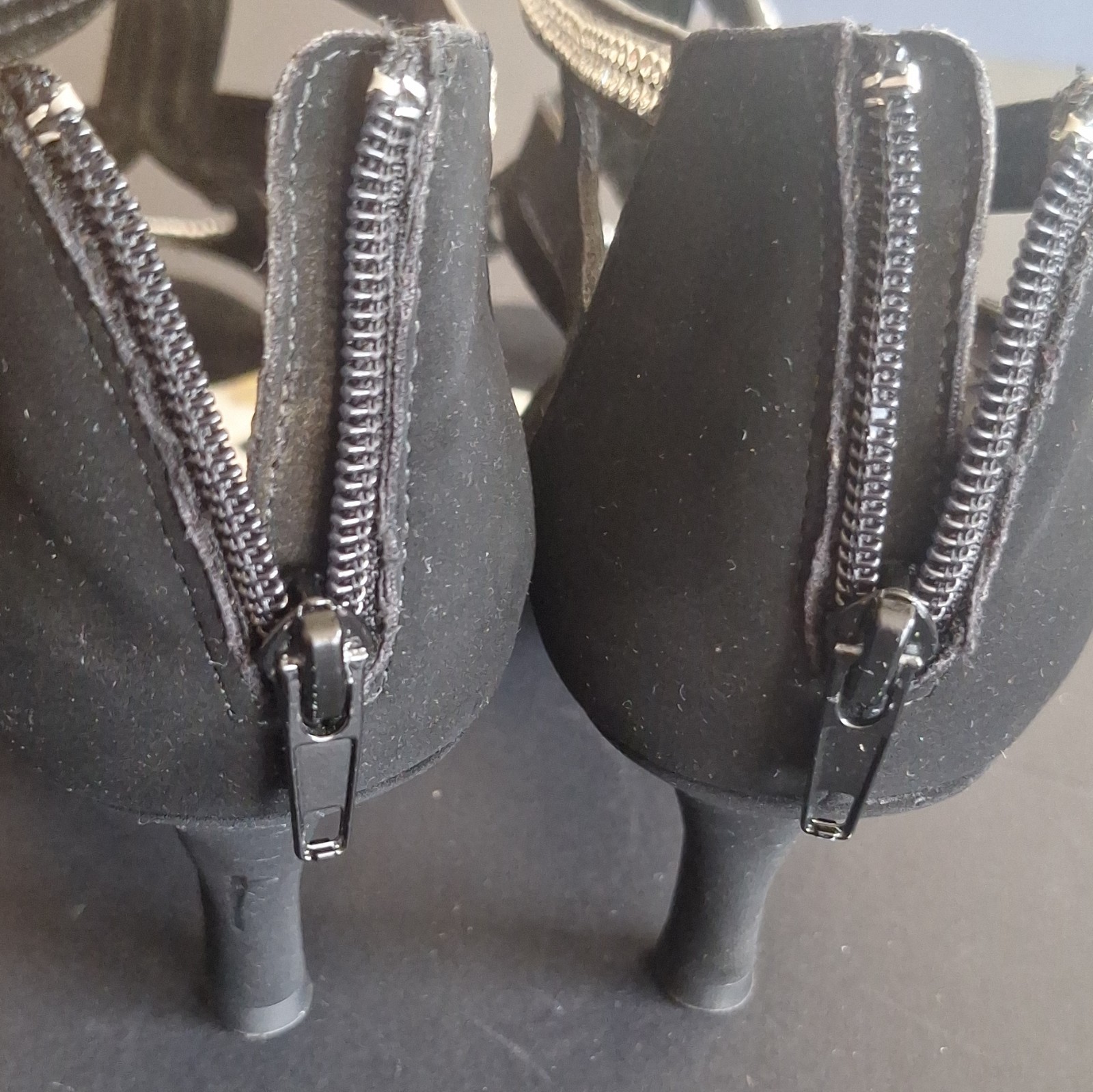 Women’s Black Rhinestone Strappy Ankle Strap Open Toe Zip Stiletto Heels 10W