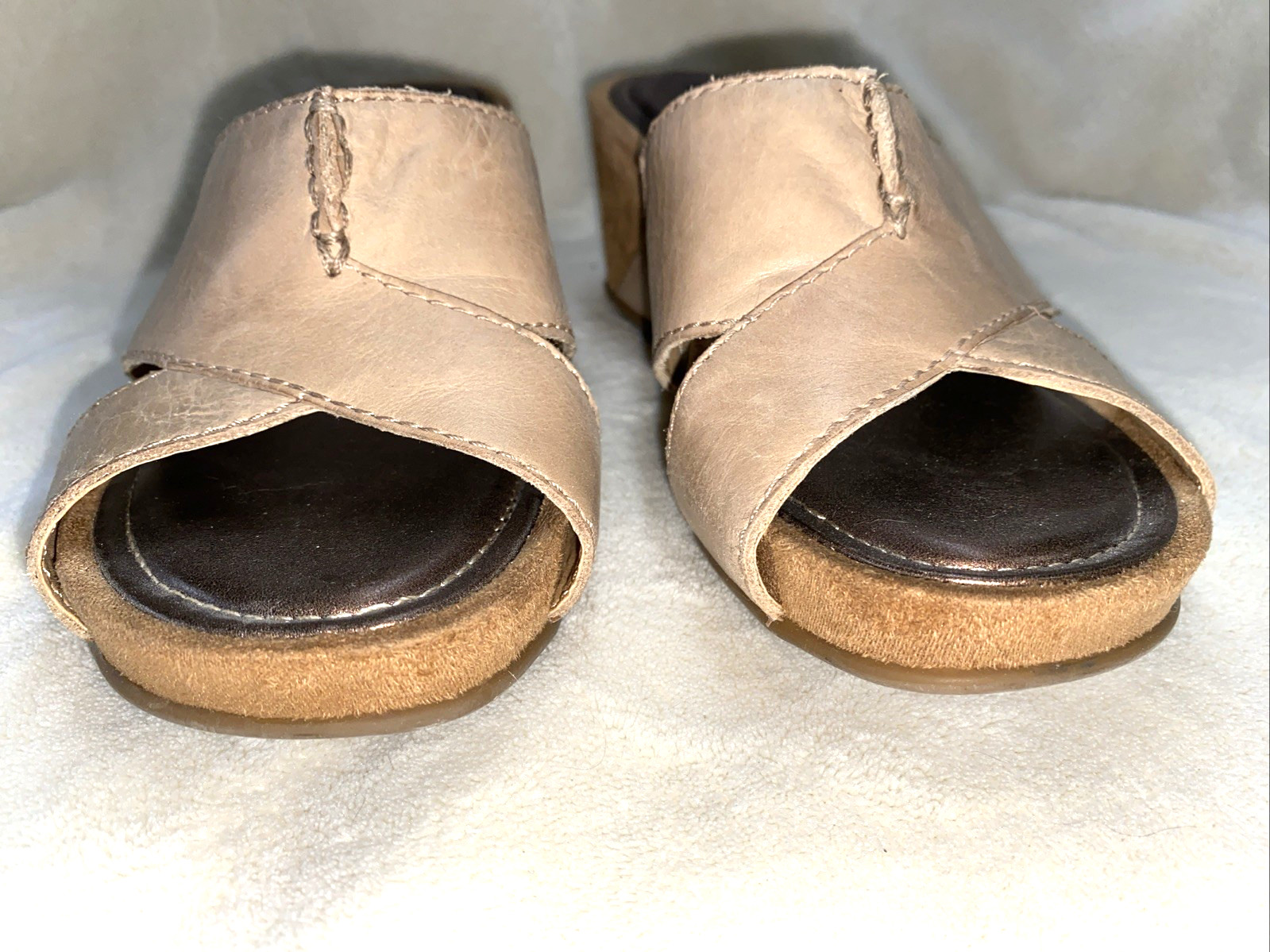 Naturalizer Tan Leather Sandal N5Comfort Slide Wedge Pengo Lined Sz 6.5M #yeb