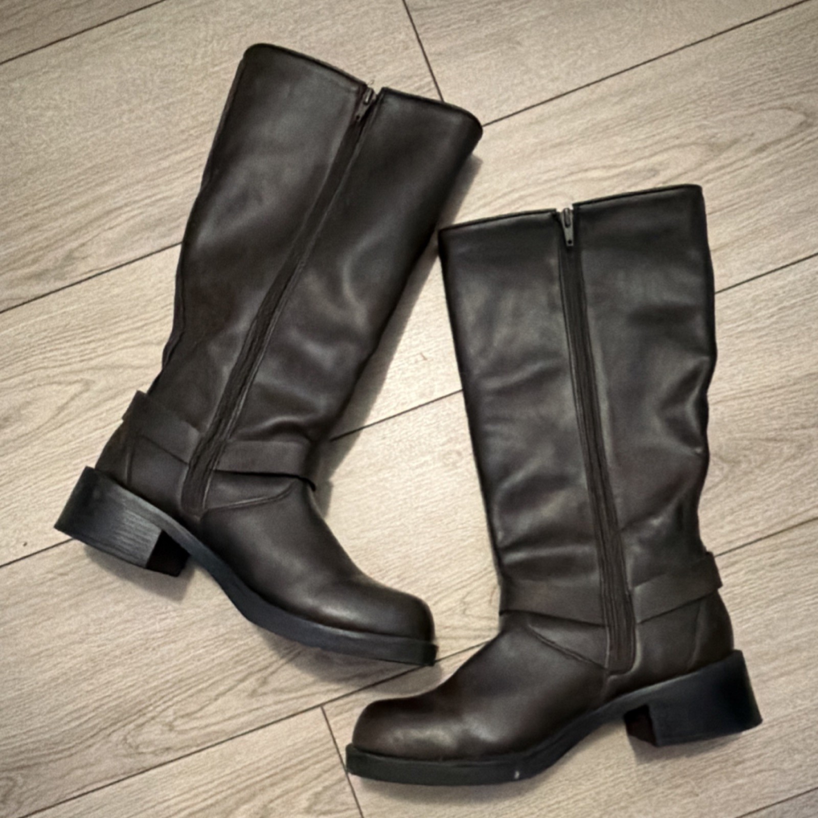 Madden NYC Brown Buckle Biker Boots Zipper Mid-Calf Man Made women’s Size 11