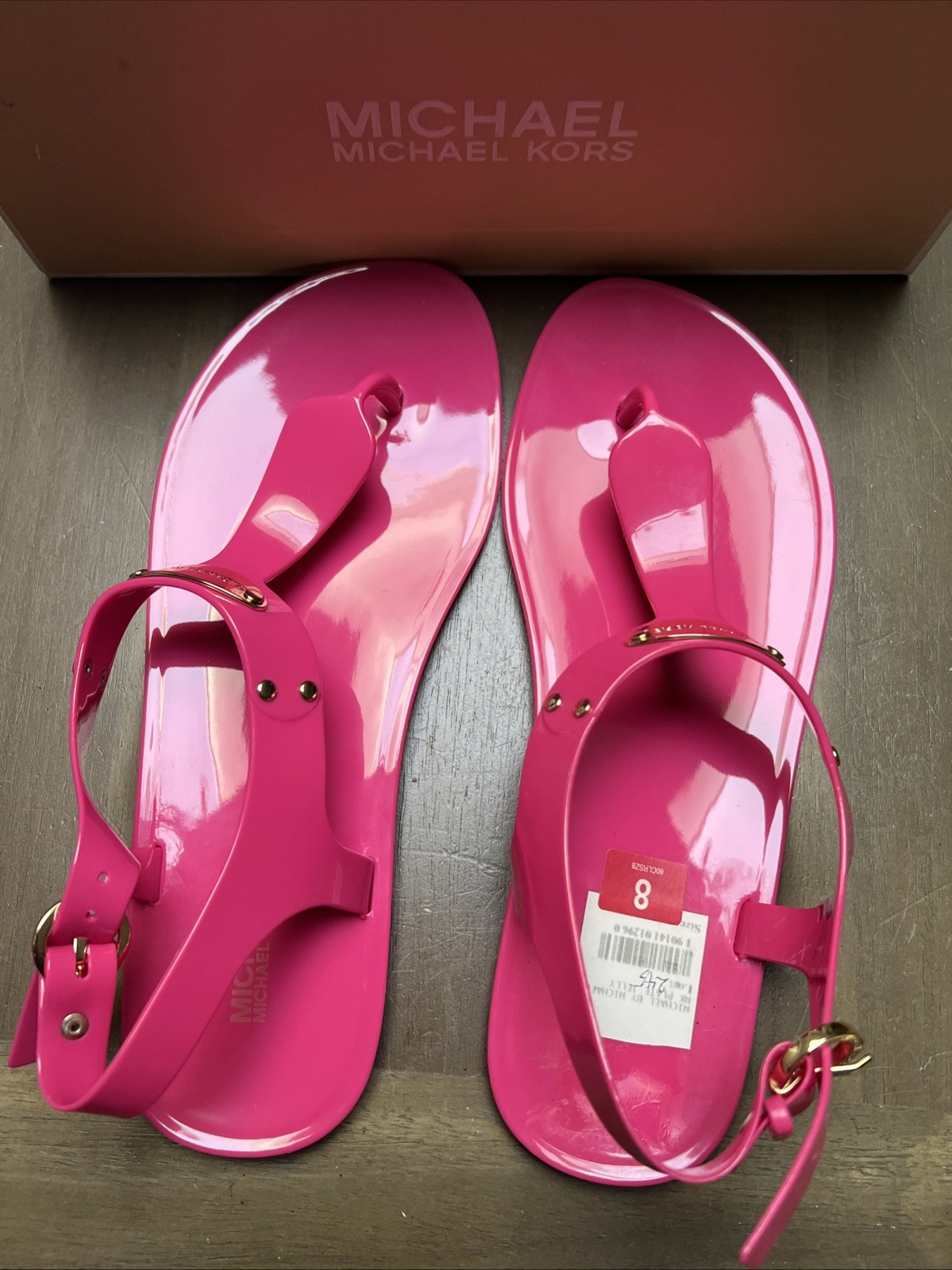 NEW MICHAEL KORS JET SET MK JELLY PVC POOL PINK THONG SIZE 8 M, 38 M