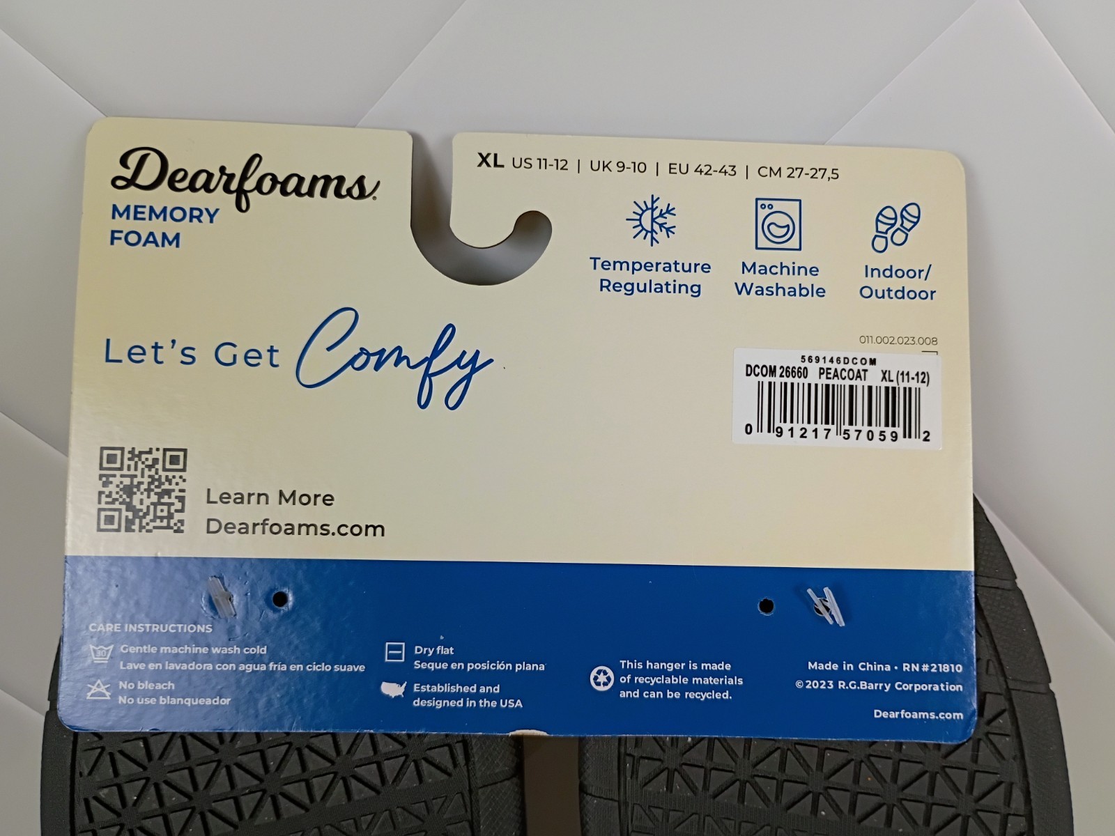 Dearfoams Memory Foam House Slippers, Velour, Closed Back, Womens Size XL, NWT