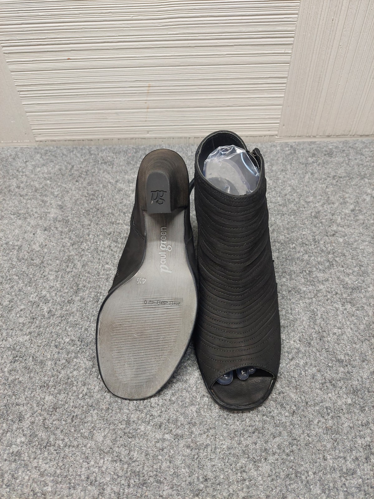 Paul Green Women Sandals 4.5 Black Zip Peep Toe Block Heel Comfort Logo Outdoor