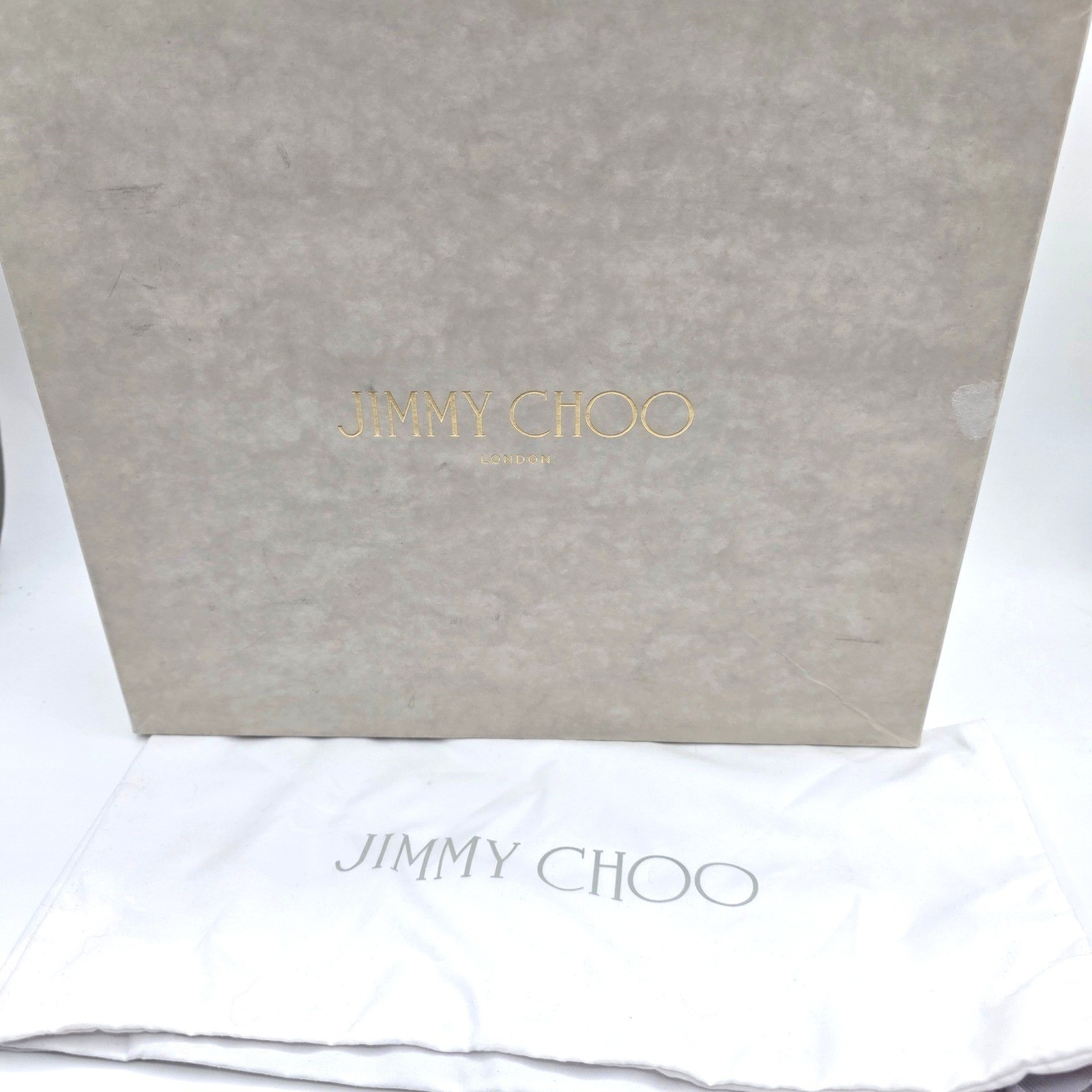 Jimmy Choo Grey Shoe Box with Tissue Paper and Dust Bag Set EMPTY