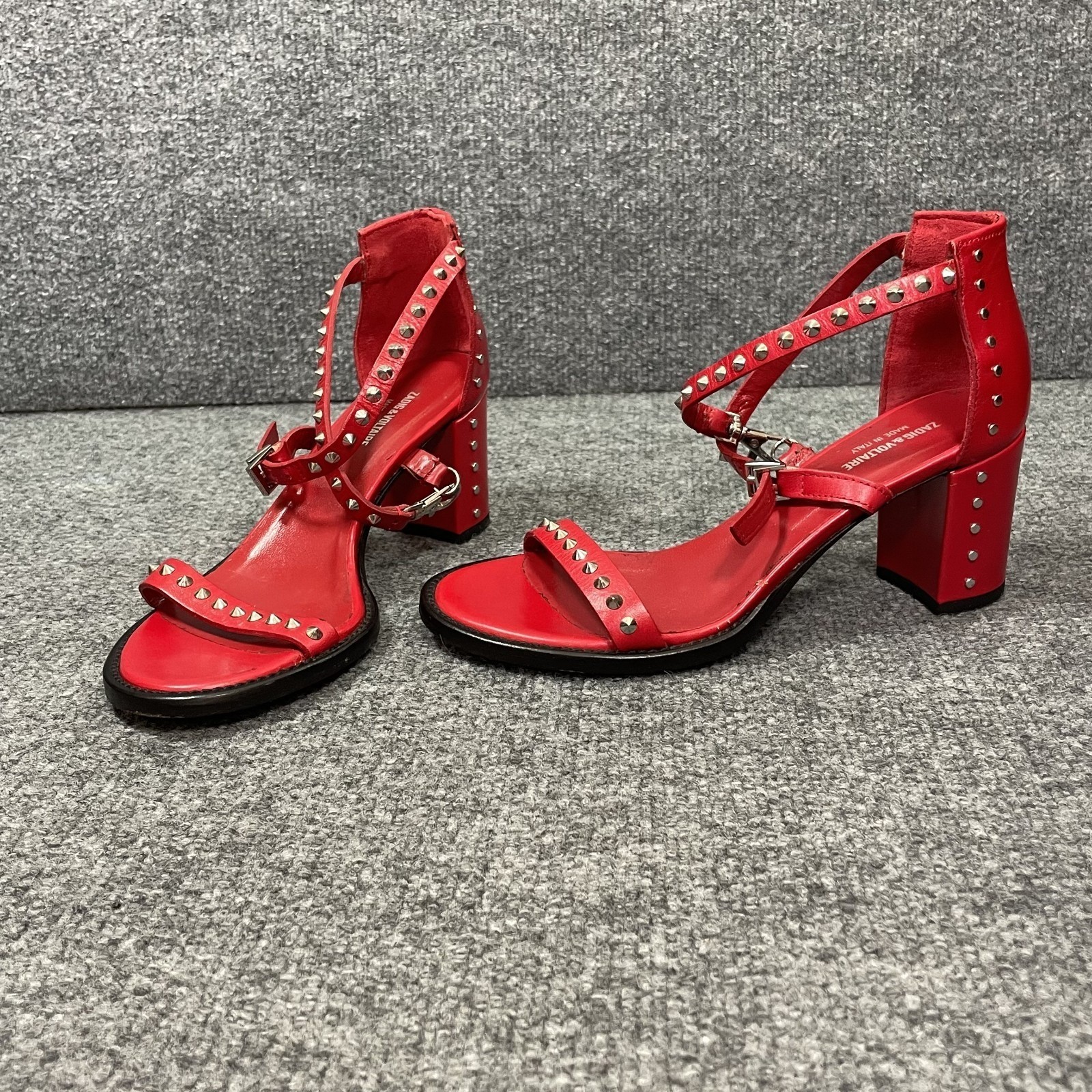 Zadig & Voltaire Block Heel Sandal May Stud Sz EU36 Chunky Red Fits US 6.5 Goth