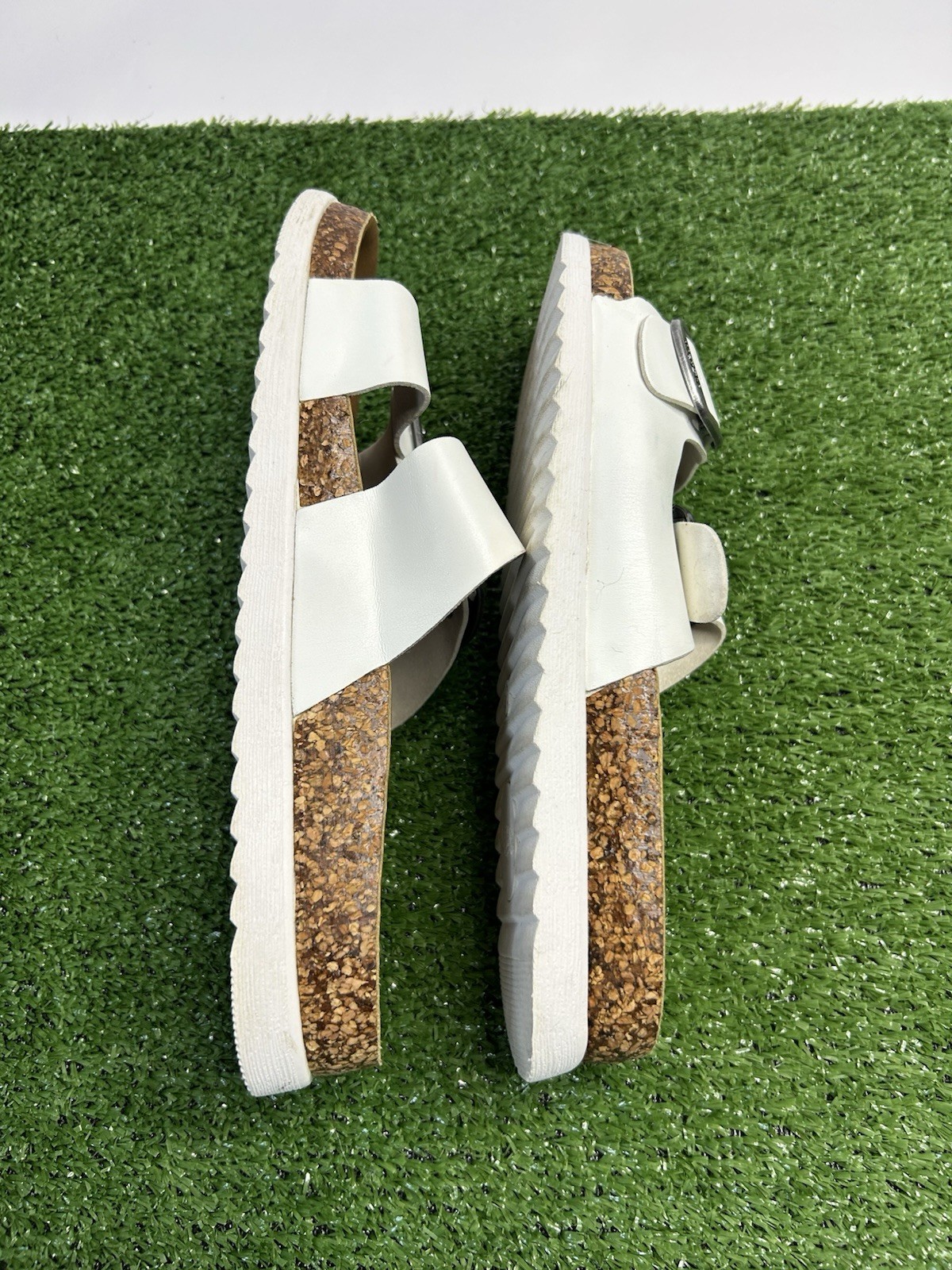 Mata Women’s Slide Sandals Double Buckle Synthetic Upper White/Brown Size 9