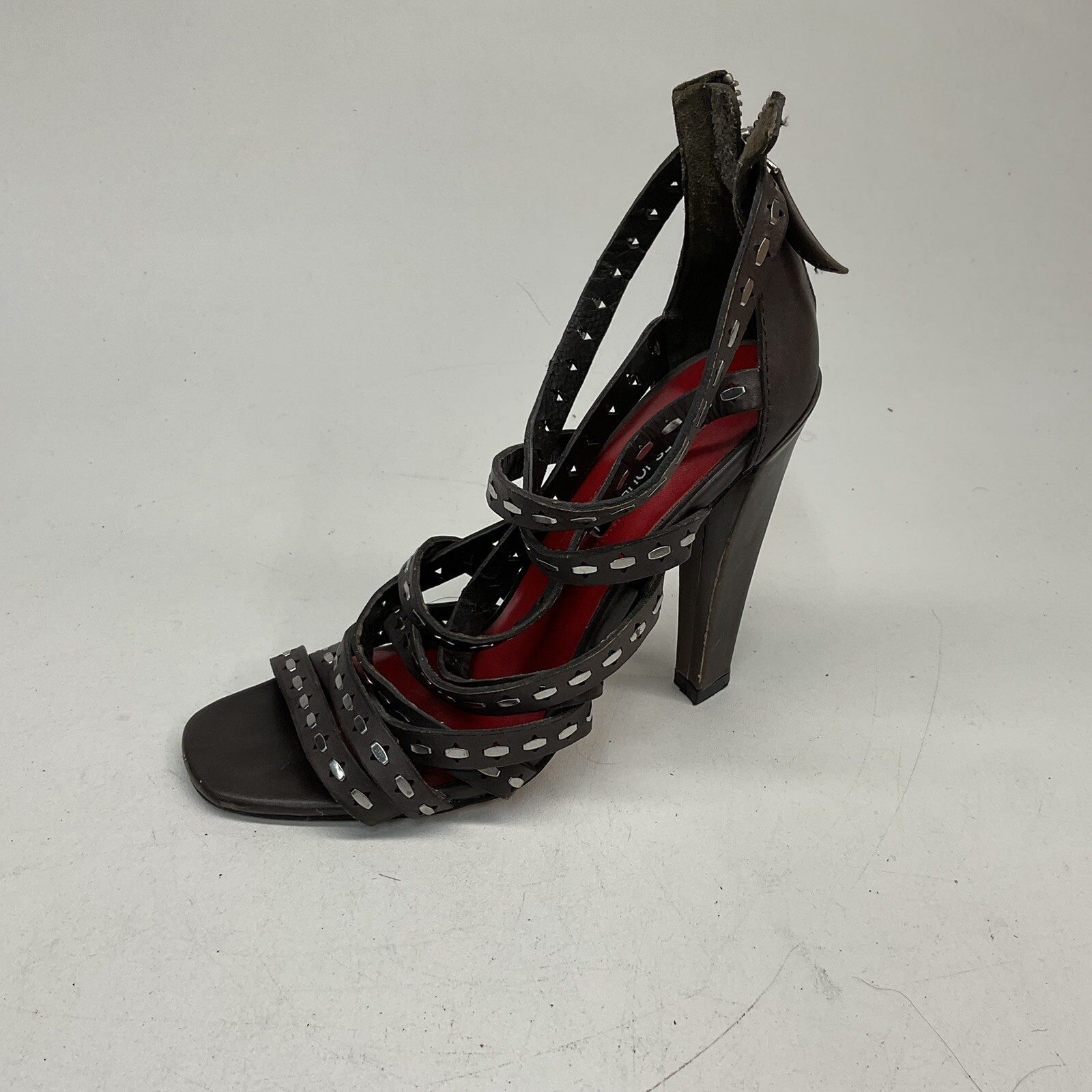 Charles Jourdan Brownish Gray Leather Open Toe Sandals With Heels Size 7.5
