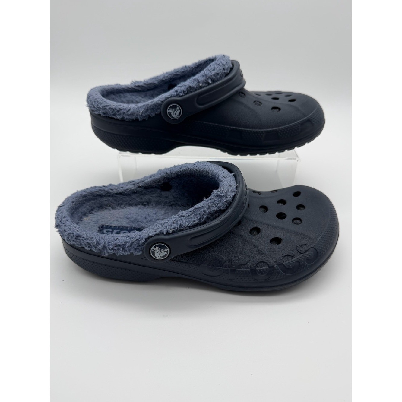 Crocs Blue Gray Baya Fleece Lined Cozy Slip on Clog M- 5 W-7
