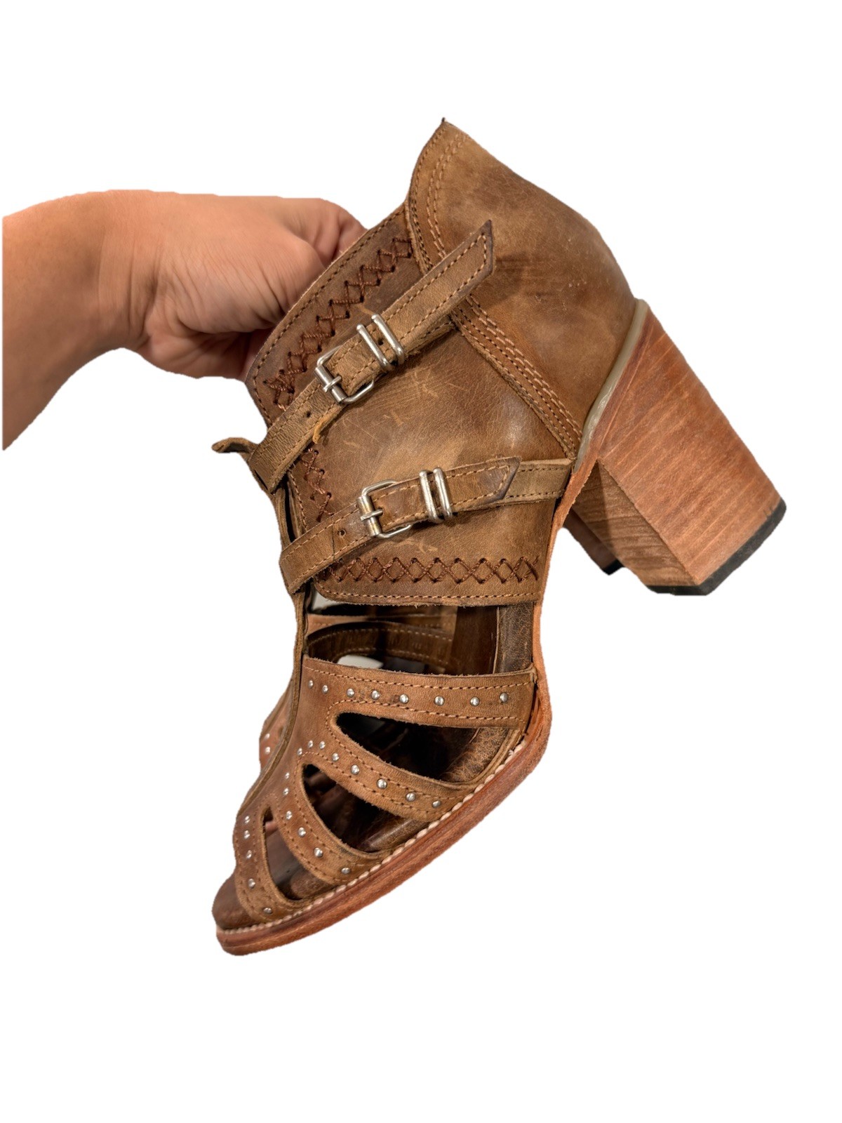 Freebird by Steven CONNER Brown Leather Heeled Zip Boho Western Sandals Size 11
