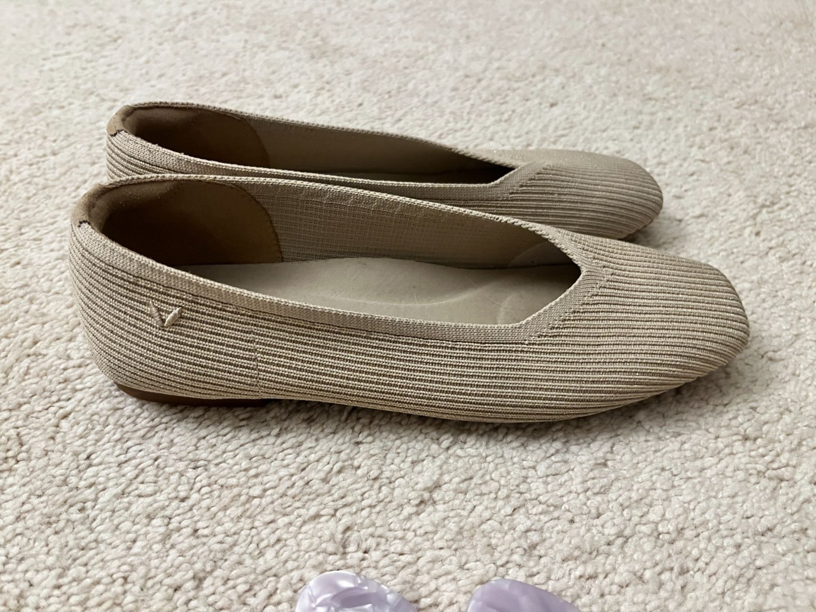 VIVAIA Almond Margot 2.0 Square Toe Ballet Flats & MOP Clips 38.5, US 7.5 EUC
