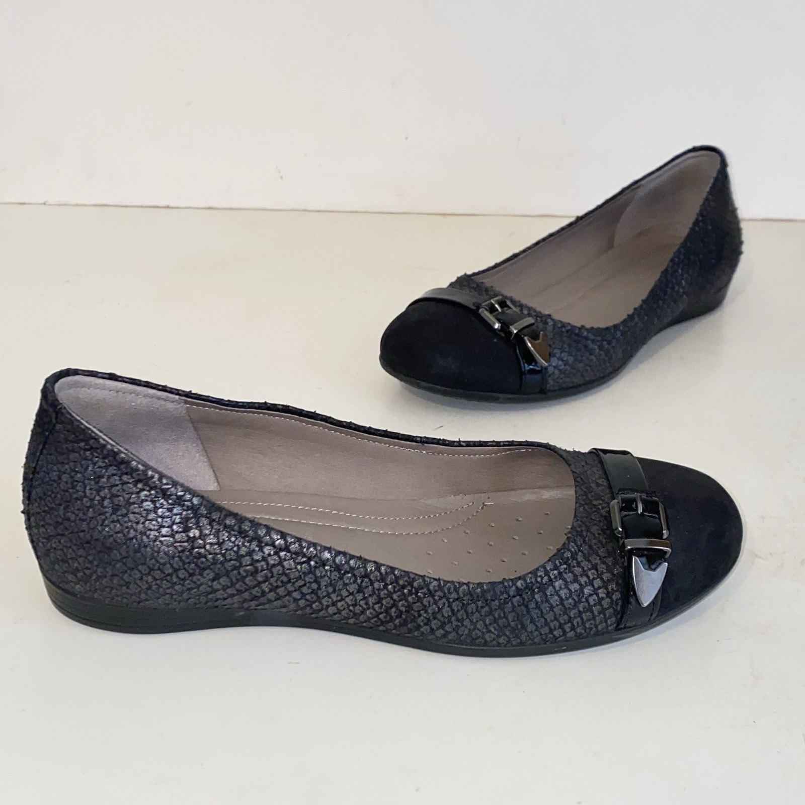 Ecco Touch 15 Black Reptile Cap Toe Ballet Flats Womens Size 35 (US 4 – 4.5 )
