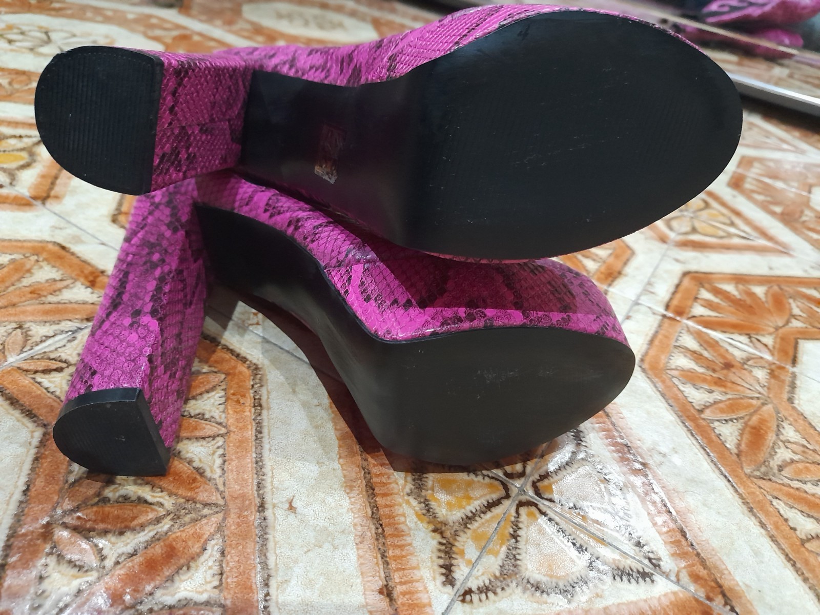 Ankle Boots Snake Print Magenta And Black With Flames Trash Fash High Heels 38