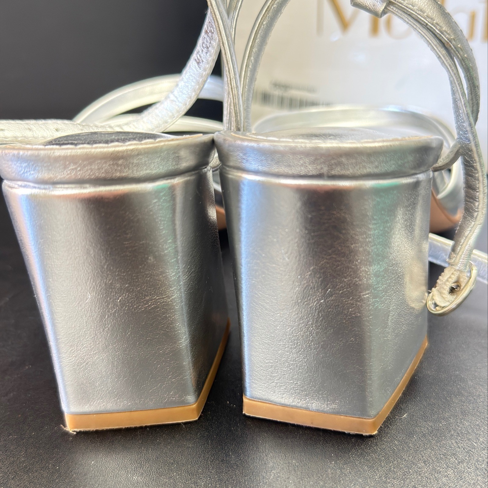 Modatope Silver Metallic Strappy Square Toe Block Heel Sandals Womens 6.5