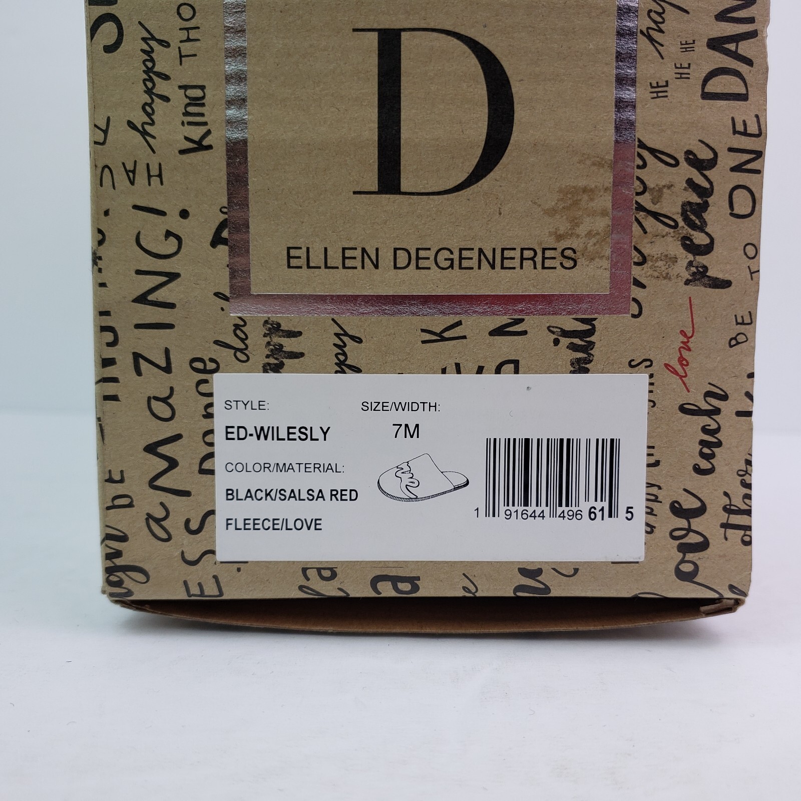 Ellen Degeneres ED Wilesly Womens Size 7 Black Salsa Red Fleece Love Slippers