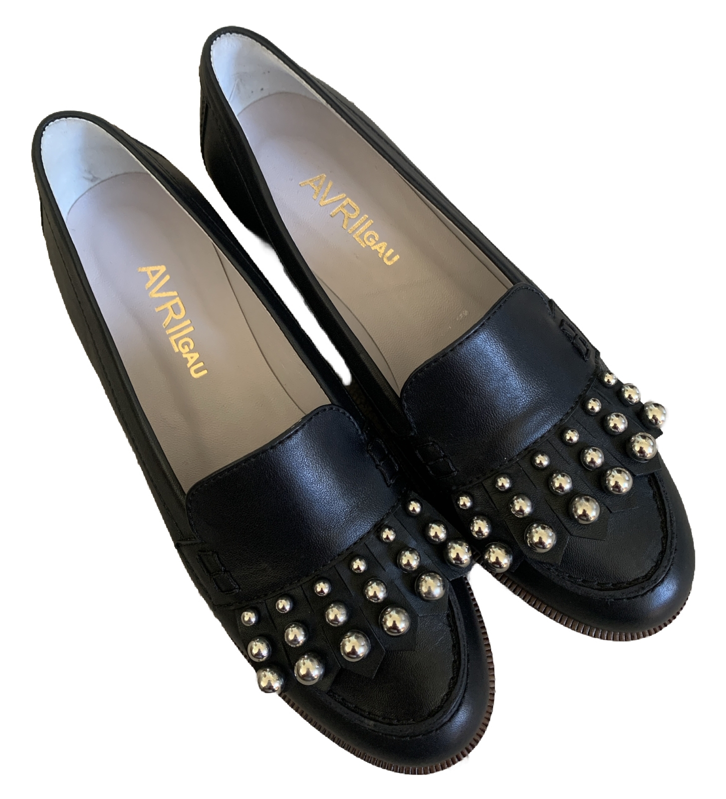 Avril Gau Black Leather Silver Beaded Tassel Penny Loafer Moccasin Size 38 US 8