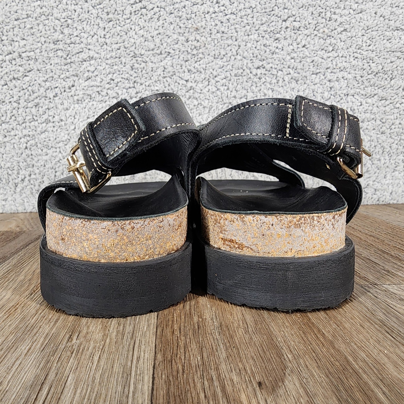 & Other Stories Black Leather Cork Platform Buckle Sandals Women’s US 9 EU 40
