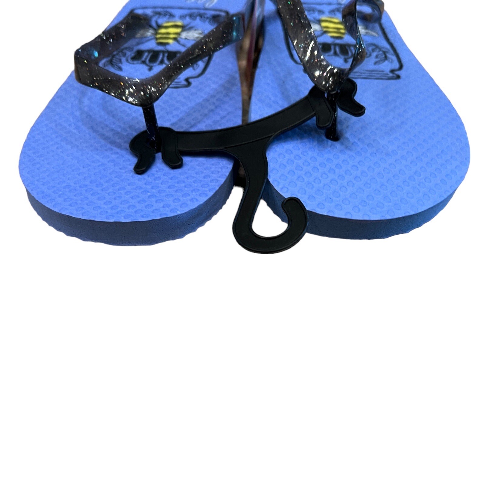 New Size M 7/8 “Bee Positive” Summer Rubber Flip Flops, Glitter Straps