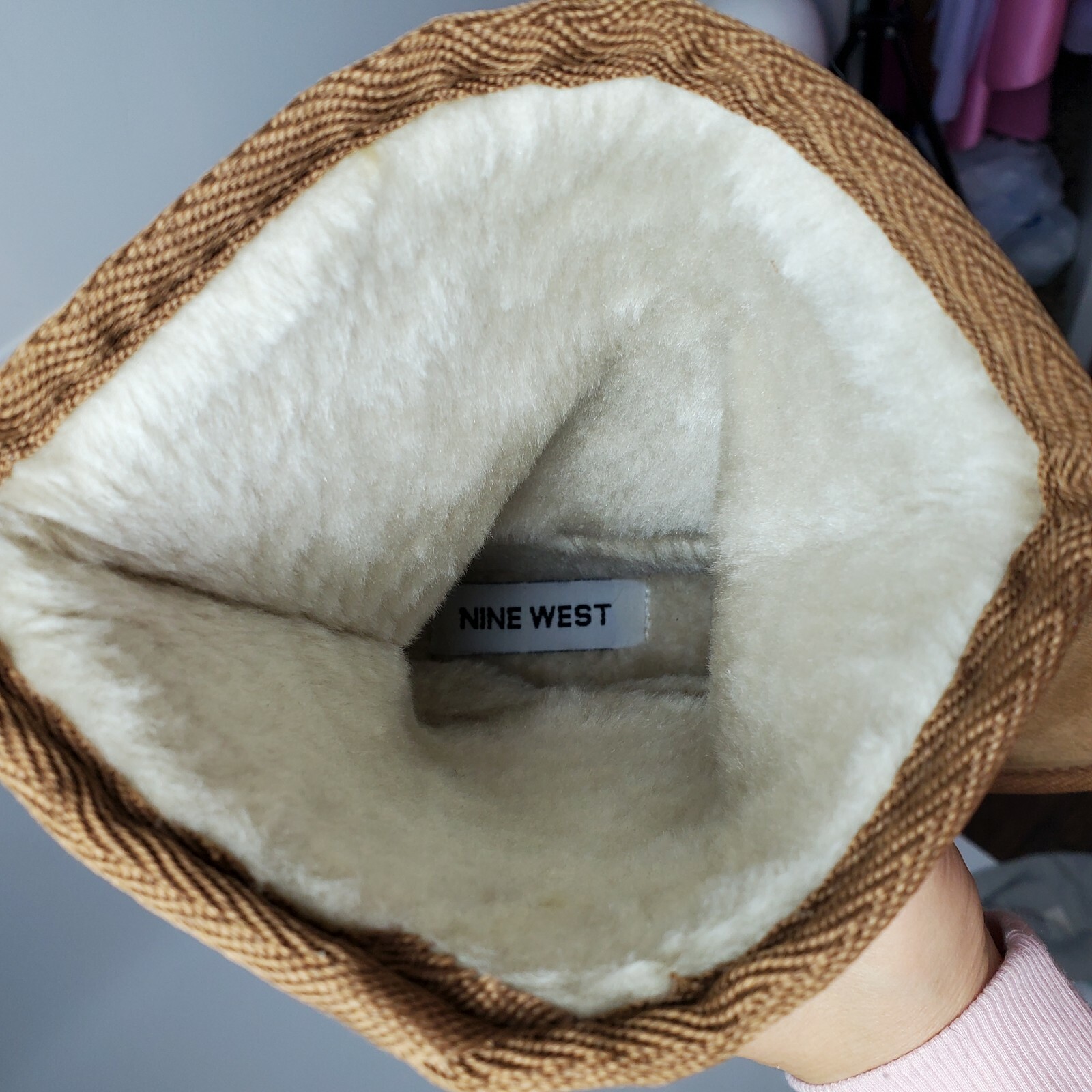 NINE WEST Women’s Suede Leather Upper Boots Fox Fur Hickory/Light Brown Size 6