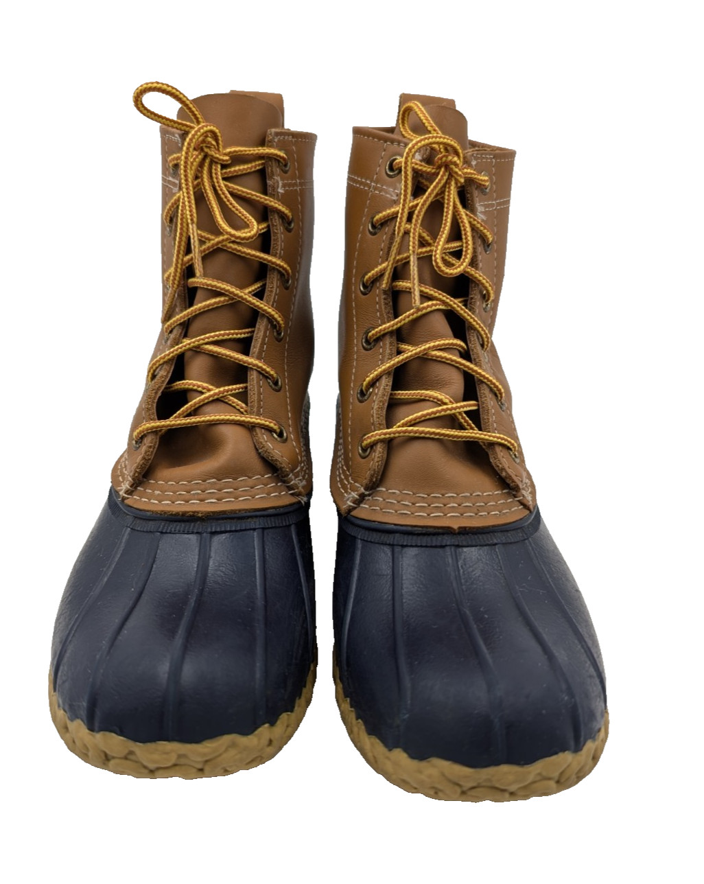 L.L. Bean Bean Boots 8″ Women’s 9M Tan Navy Duck Boot Made in Maine USA 212880