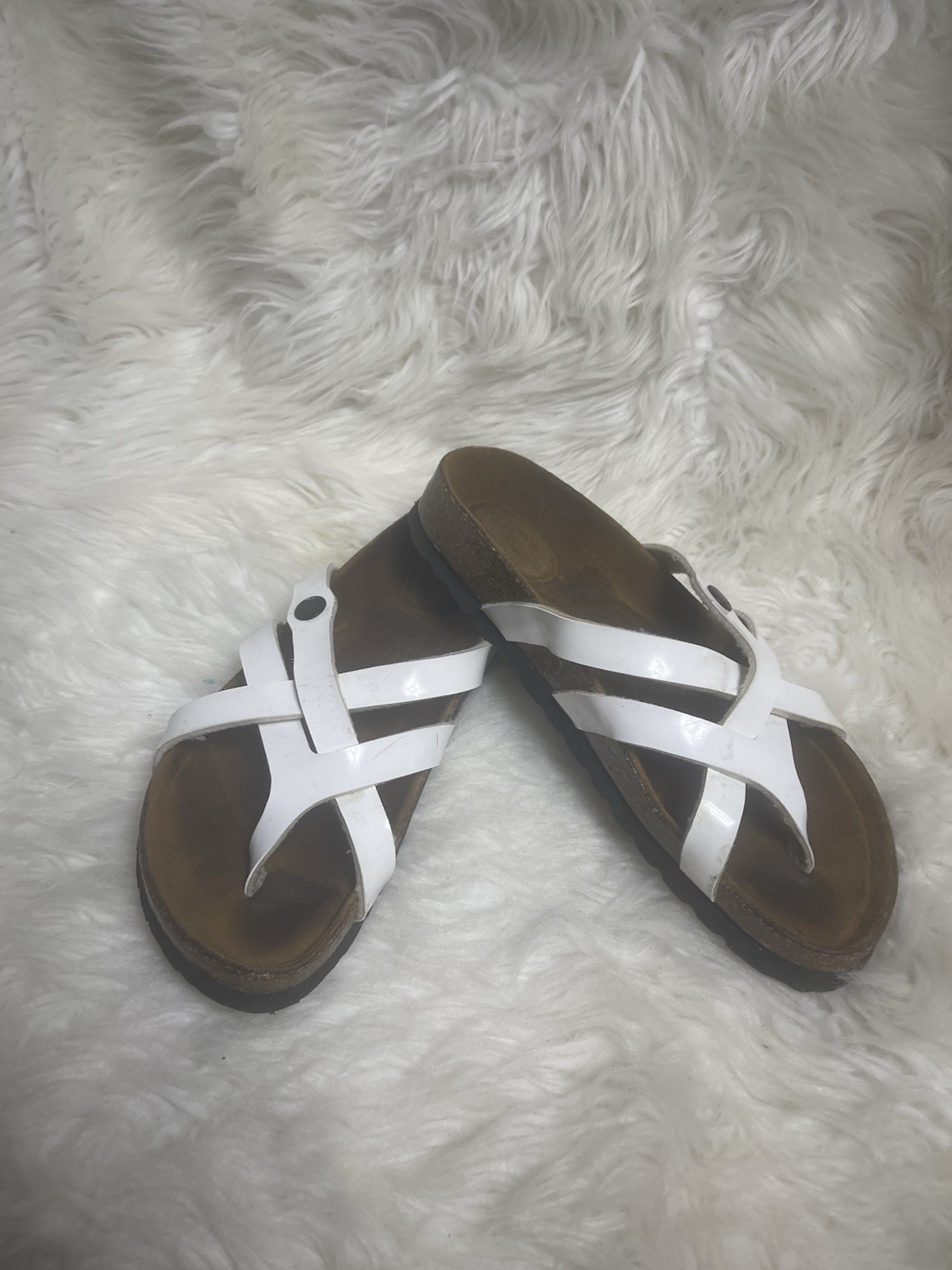 Bertula by Birkenstock white patent strappy slide sandalsEUR SZ36