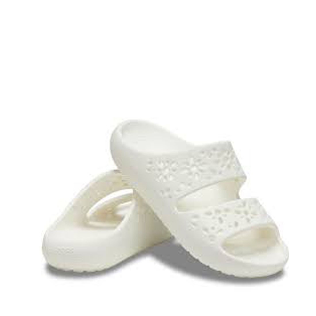 Crocs Classic Floral Cutout Sandal Chalk White Women Strappy New 210966-0WV