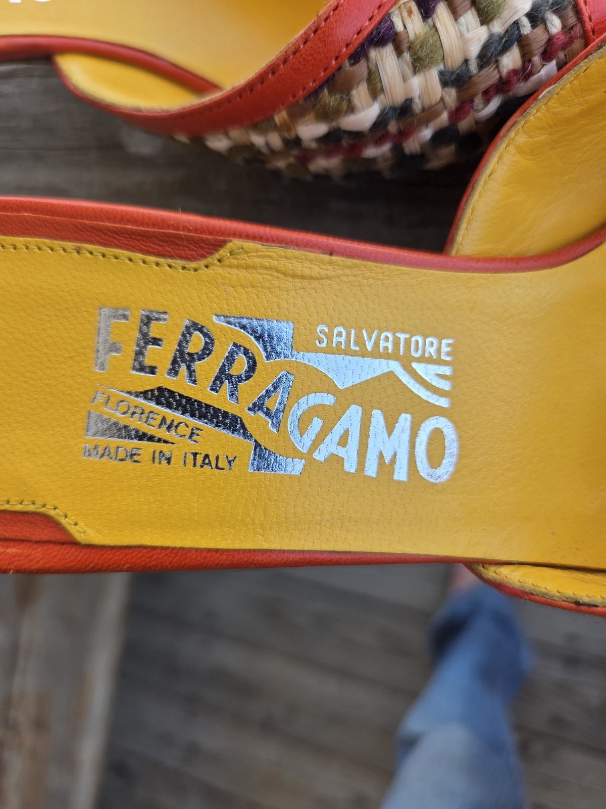 Salvatore Ferragamo Woven Leather Slide Sandals Orange Multicolor 8.5B