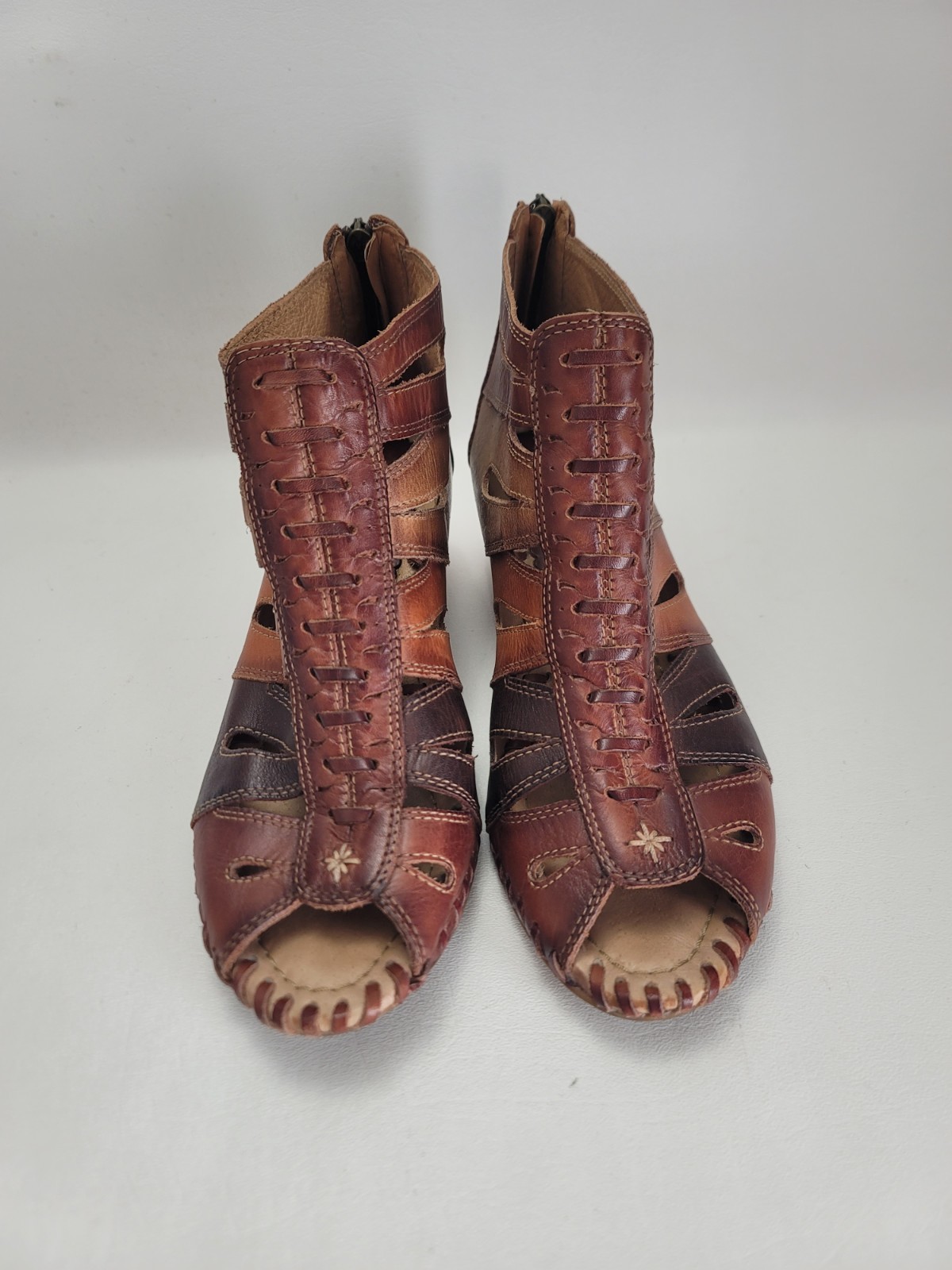 Pikolinos Cutout Leather Heels Booties EU 40 US 9 Spain Brown Heel Casual Travel
