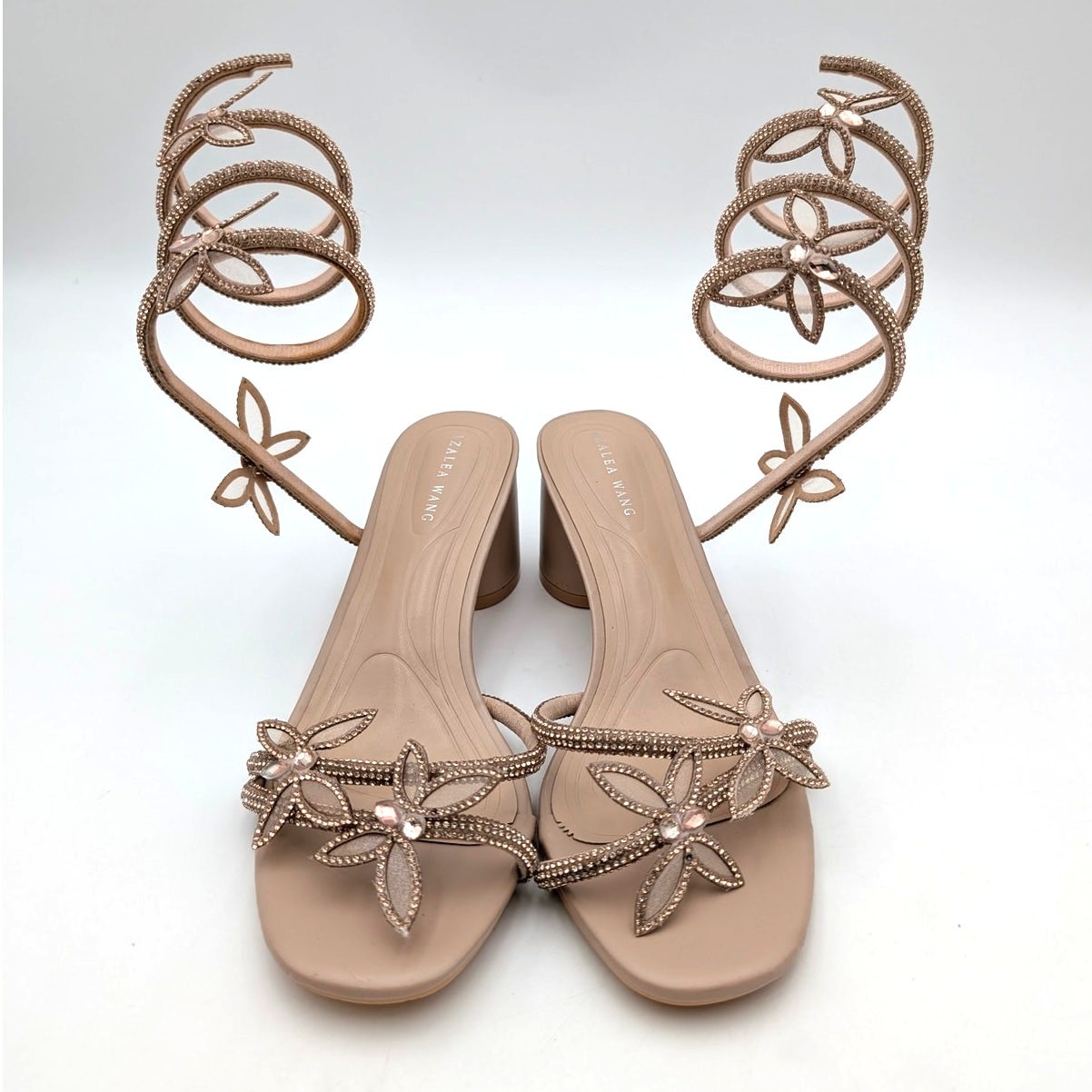 Azalea Wang Quinton Ankle Wrap Block Heel Sandals Women’s Nude Size US9 EU39.5