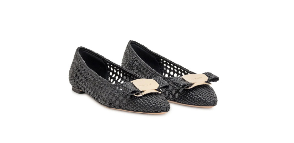 NIB NEW Salvatore Ferragamo Zea Black Leather Woven Flats 5.5 6 6.5 7 8 8.5 9 B