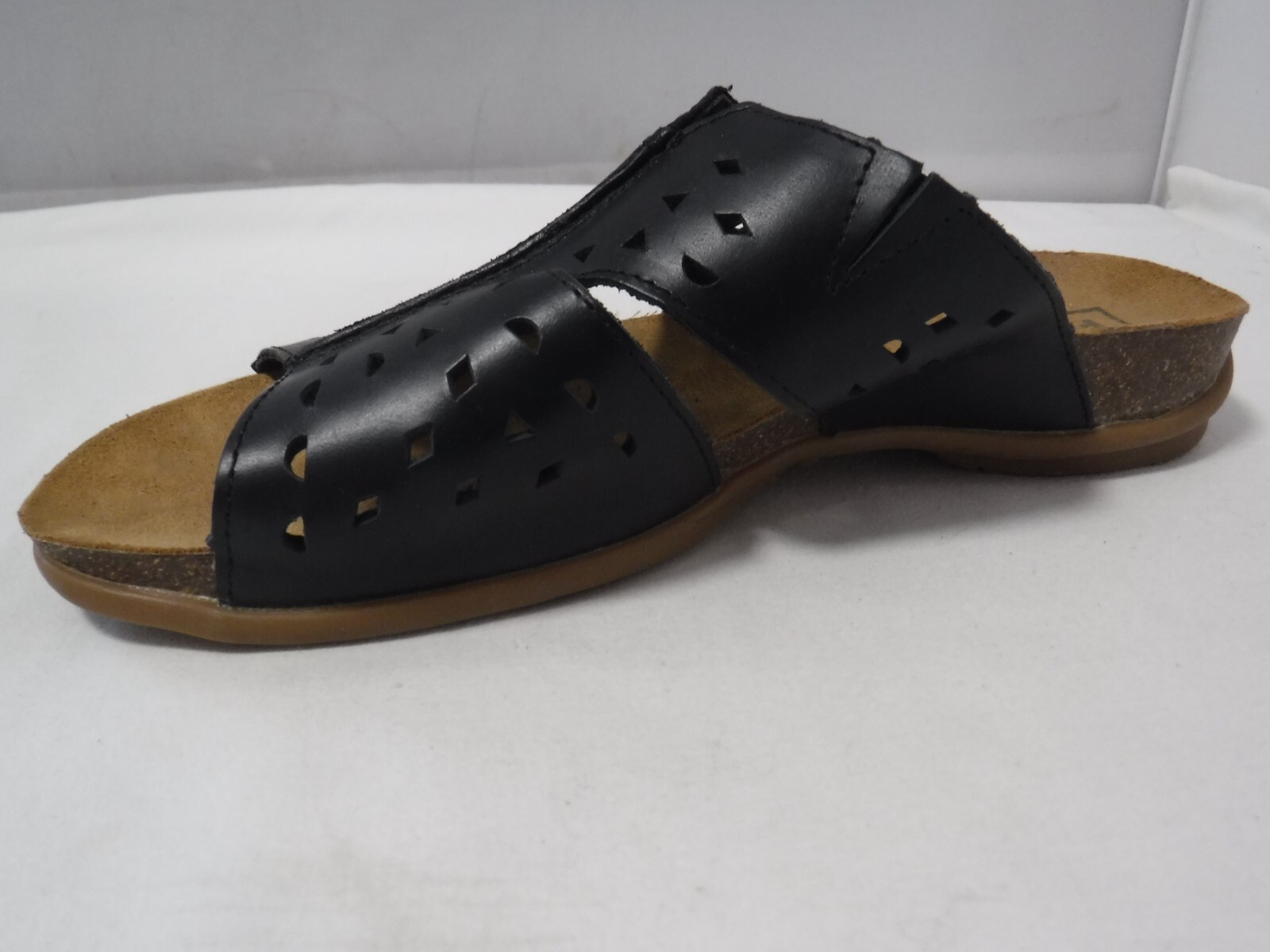 PF2 Propet Shoes Women 7.5W Fionna Black Comfort Slide Sandal Cutout Leather