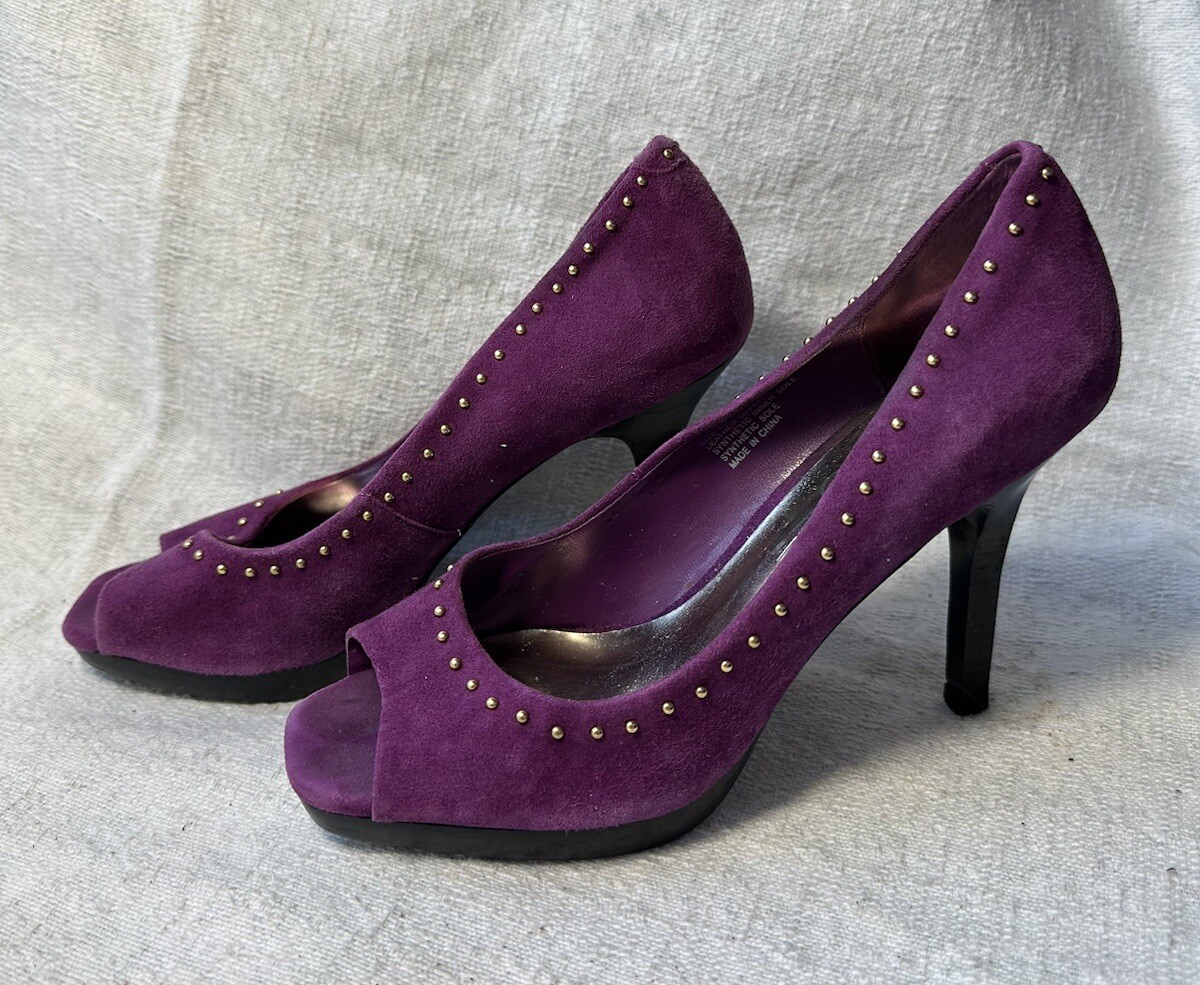 Jessica Simpson Womens Purple Suede Platform Peep Toe Pumps Sz 6.5 Pre-owned