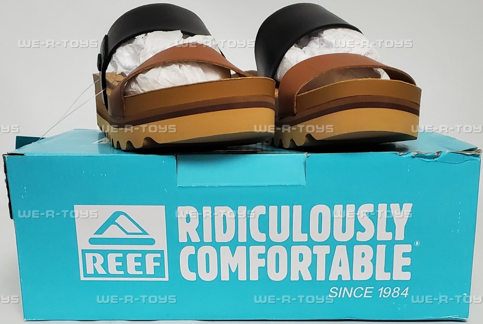 Reef Women’s Cushion Vista Hi Platform Fashion Sandal Black Tan Duo Size 9M