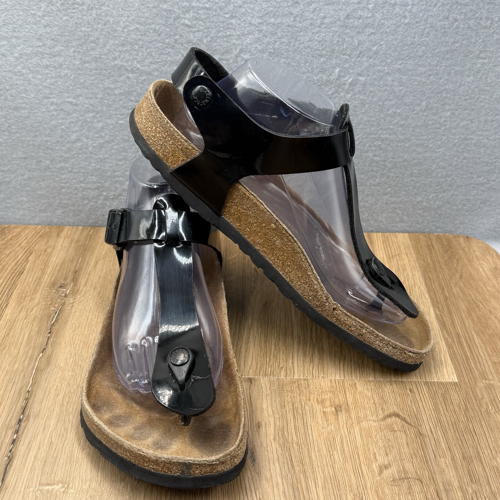 BIRKENSTOCK KAIRO BLACK PATENT LEATHER REGULAR/WIDE WIDTH LEATHER SANDALS SZ 41