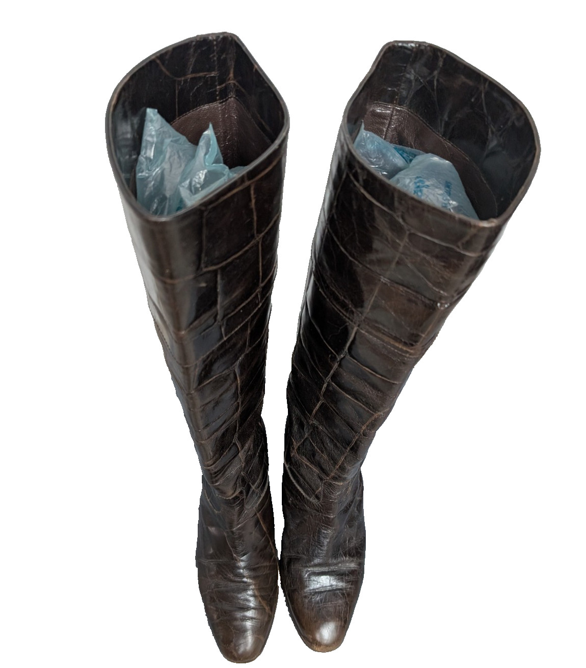 Baldinini Boots Womens EU 37.5 US 7 Croc Leather Brown Italy Quiet Luxury Staple