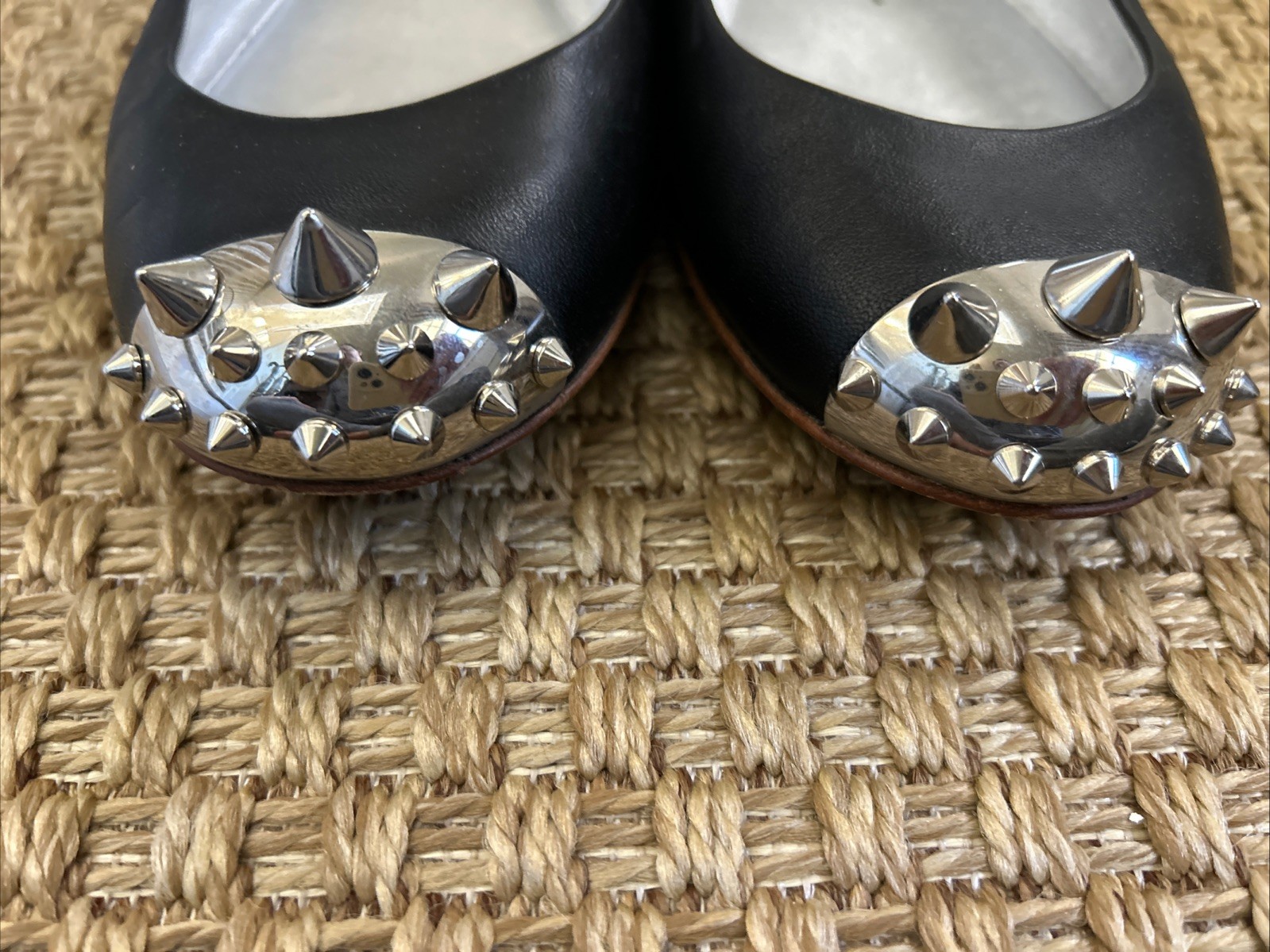 GIUSEPPE ZANOTTI Studded Round Toe Ballet Flats~Black/Silver~ 40