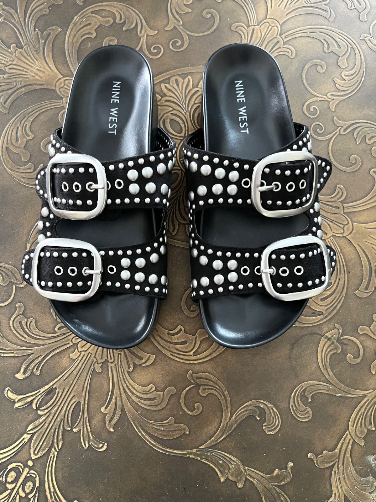 Nine West Women’s Flinne Sandals Black Size 6M Adjustable Summer Slides