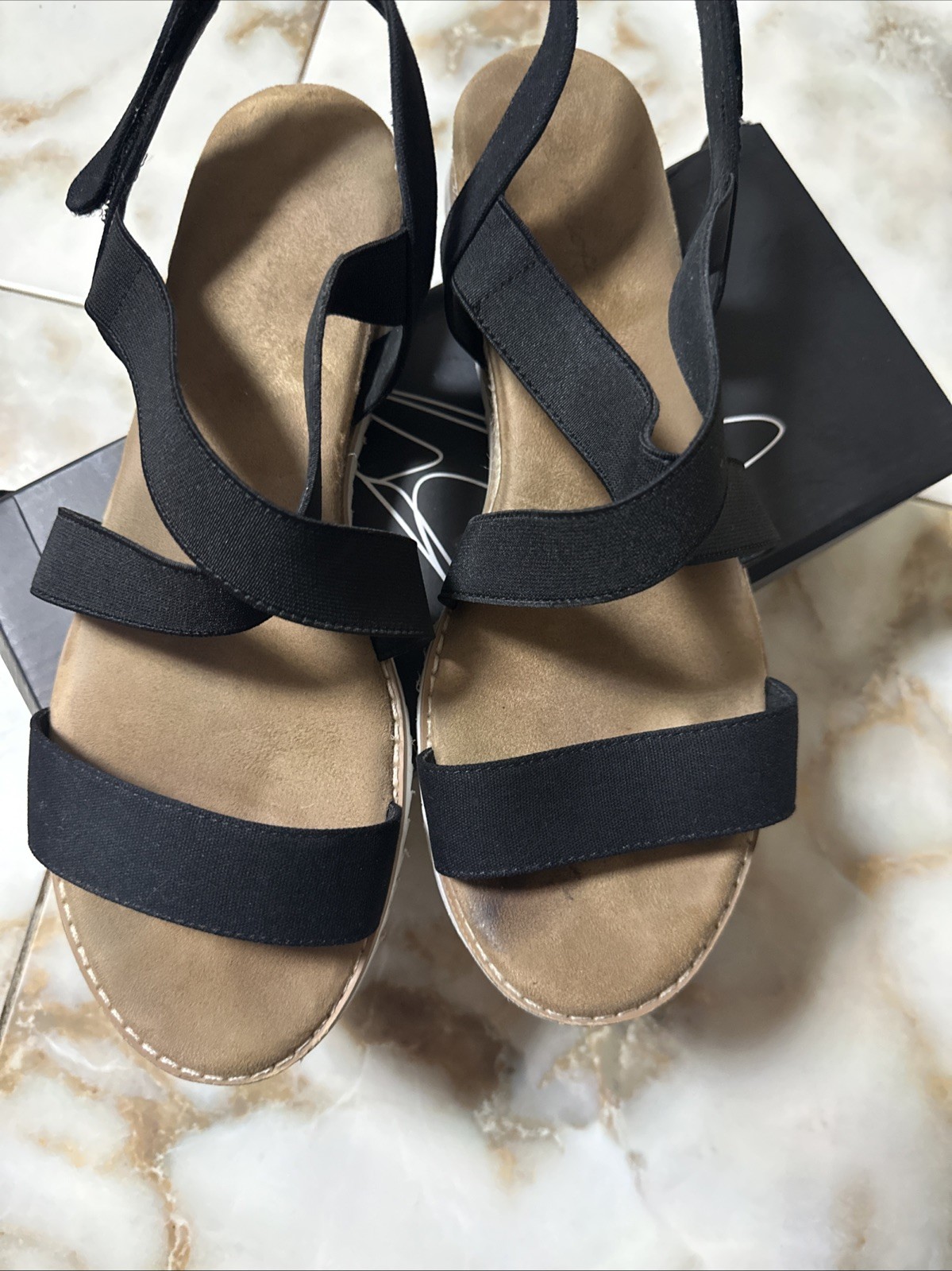 MYSOFT Women’s Low Wedge Sandals Black Crisscross Ankle Strap Size 11W JDJ-K01