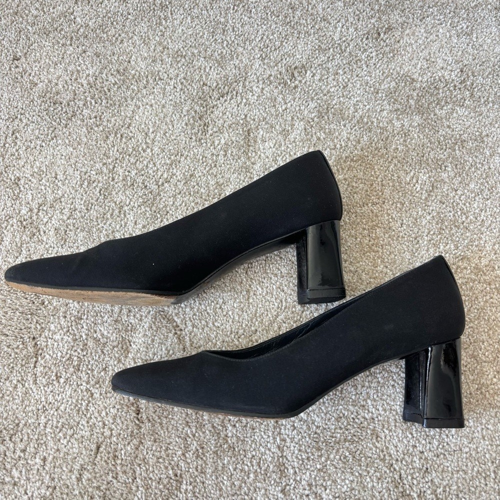 Stuart Weitzman Black Rounded Square Toe Block Heel Formal Professional Business