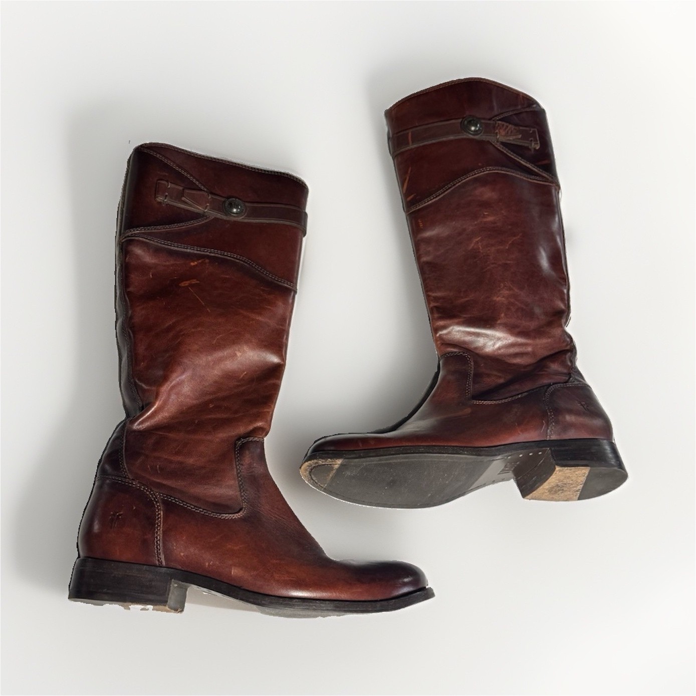 Frye Women’s Brown Leather redwood brown Riding Boots Round Toe Zip Closure 6B